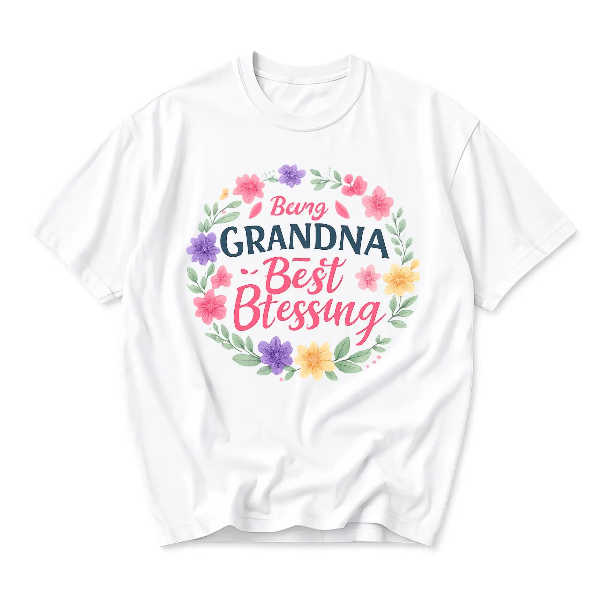 Funny Shirt Being Grandma Best Blessing Floral Graphic Tee Unisex Casual Crew Neck Comfortable Cotton Blend Top