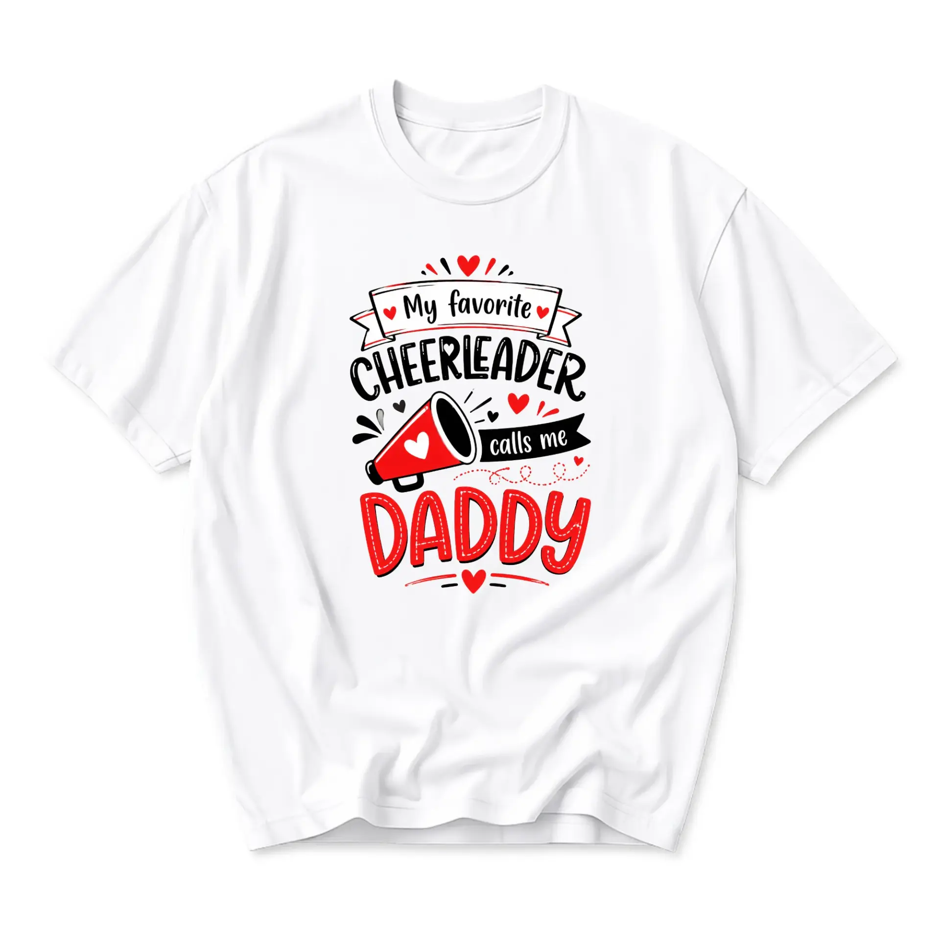 Funny Shirt My Favorite Cheerleader Calls Me Daddy Graphic Tee Unisex Crew Neck Apparel for Proud Sports Enthusiast Dad