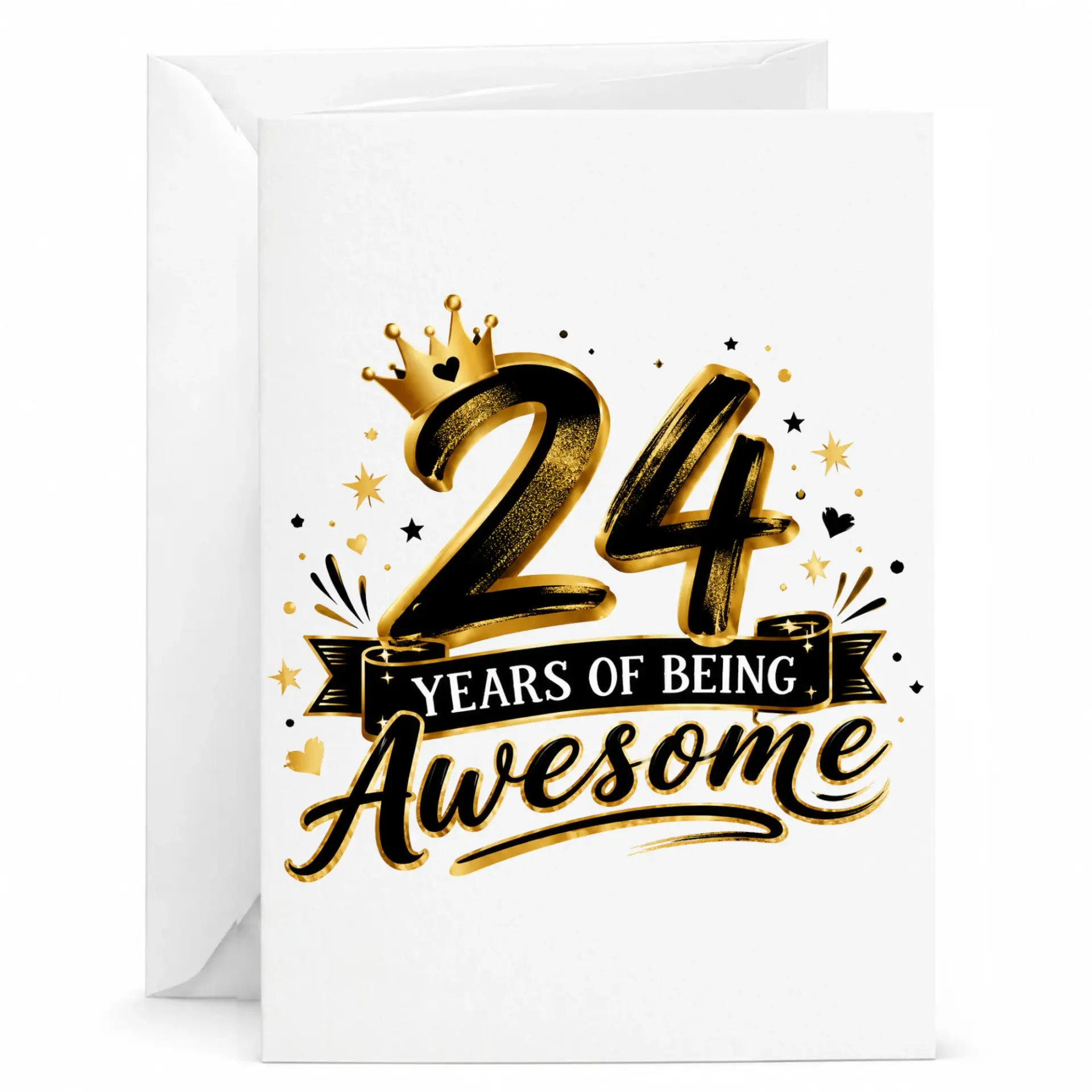 Birthday Card 24 Years of Being Awesome Gold Crown Design Elegant Celebration Greeting Card for Milestone Anniversary