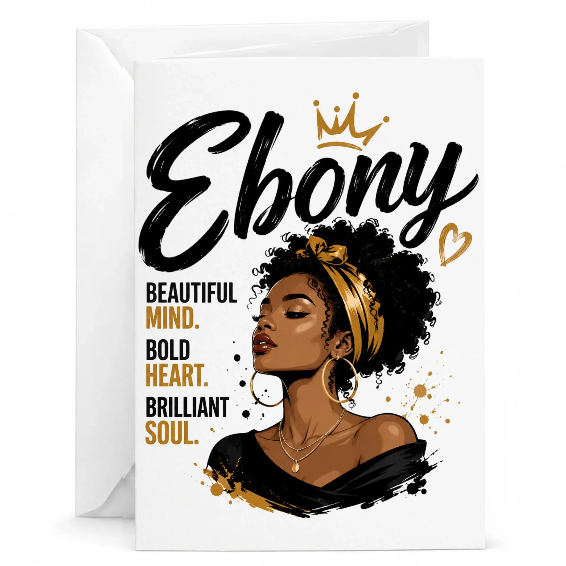 Inspirational Greeting Card Featuring Elegant Illustration and Empowerment Quote with Gold Crown Design for Any Special Day