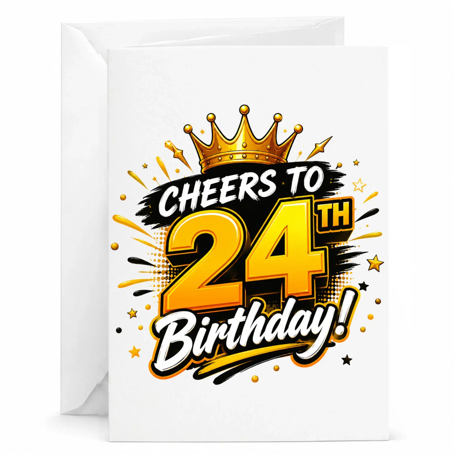 Birthday Card Cheers to 24th Birthday Crown Illustration Premium Greeting Card for Twenty-Fourth Milestone Celebration