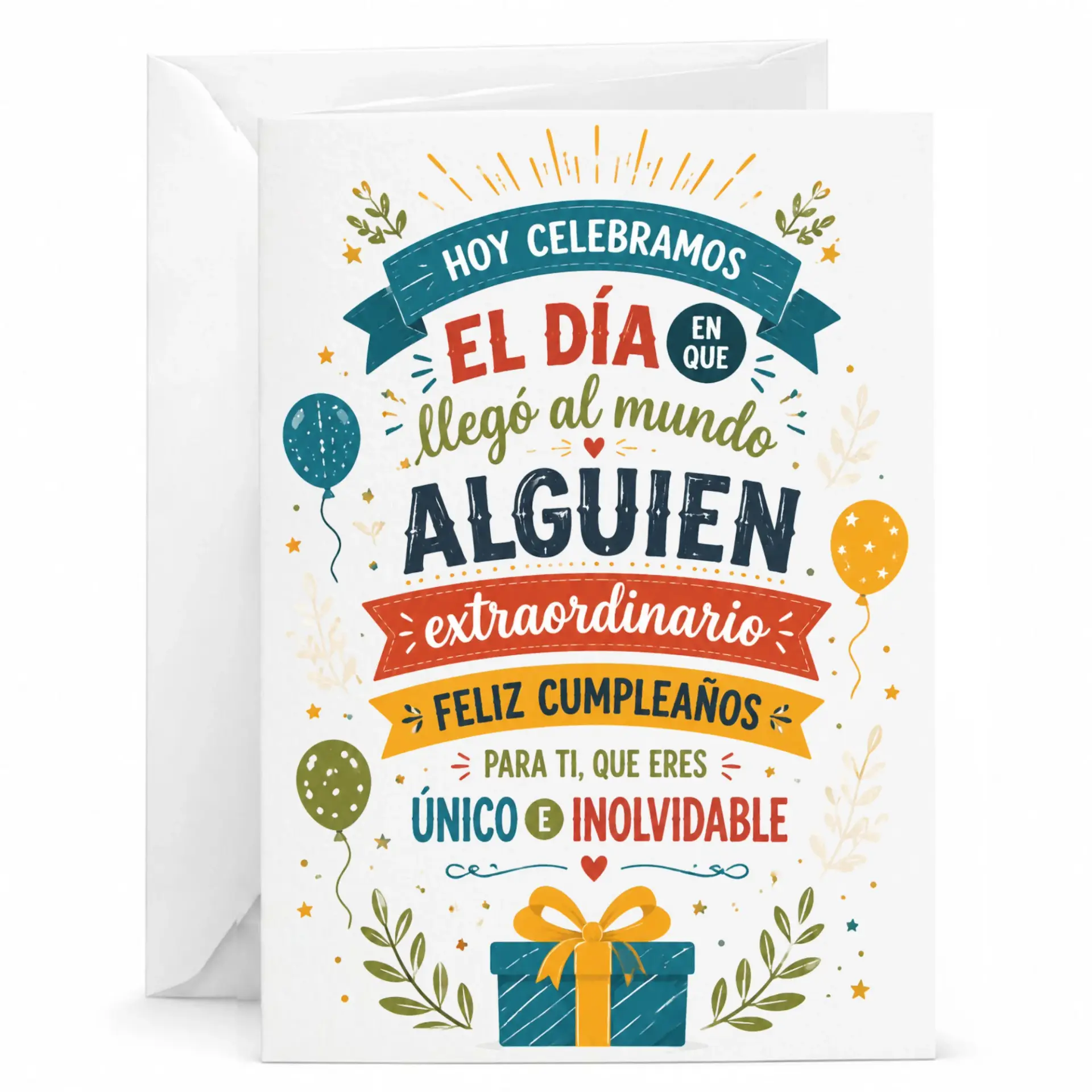 Birthday Card Celebrating Someone Extraordinary, Festive Spanish Language Greeting Card with Gift Illustration