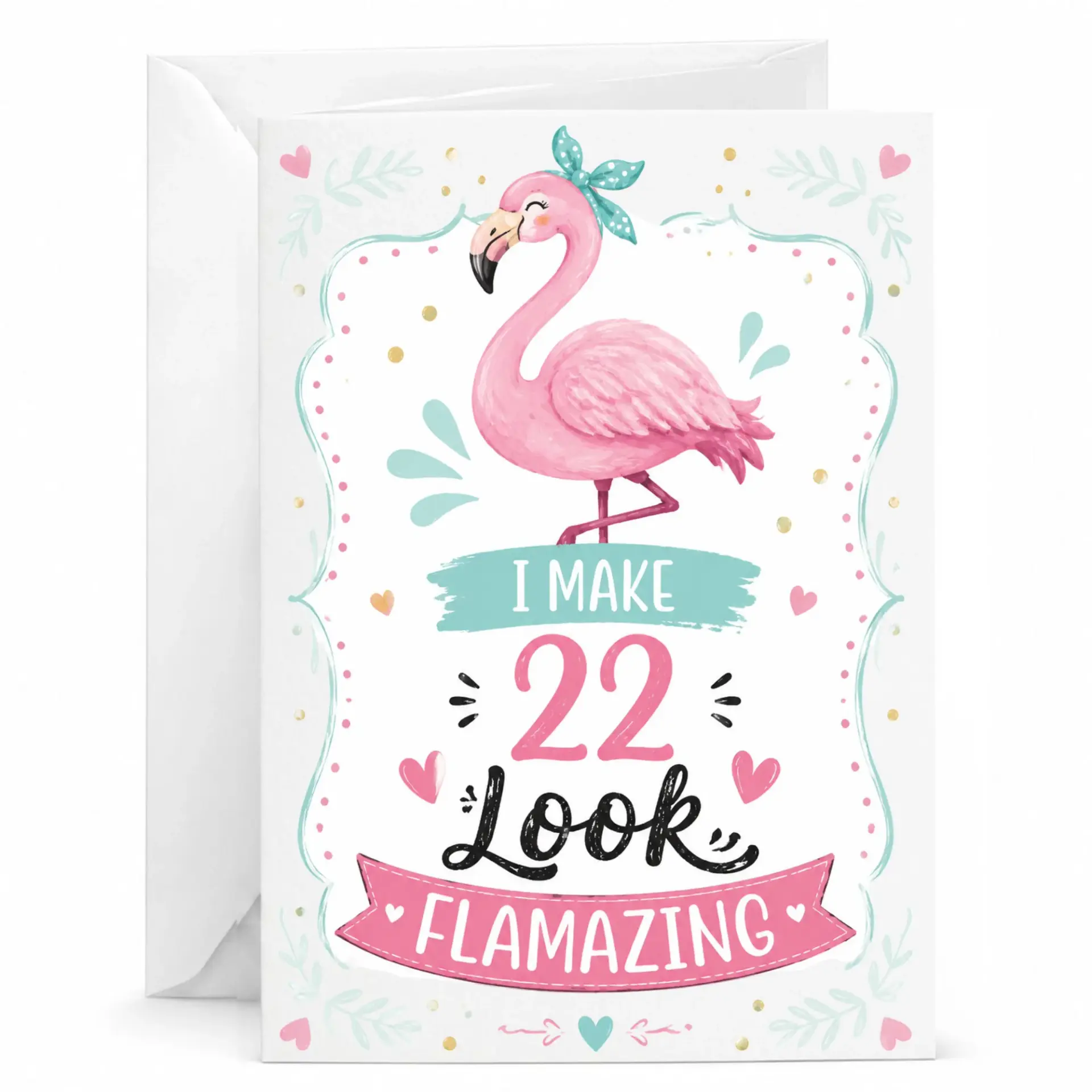 Birthday Card I Make 22 Look Flamazing Funny Flamingo Graphic Greeting Card for Twenty Second Birthday Celebrations