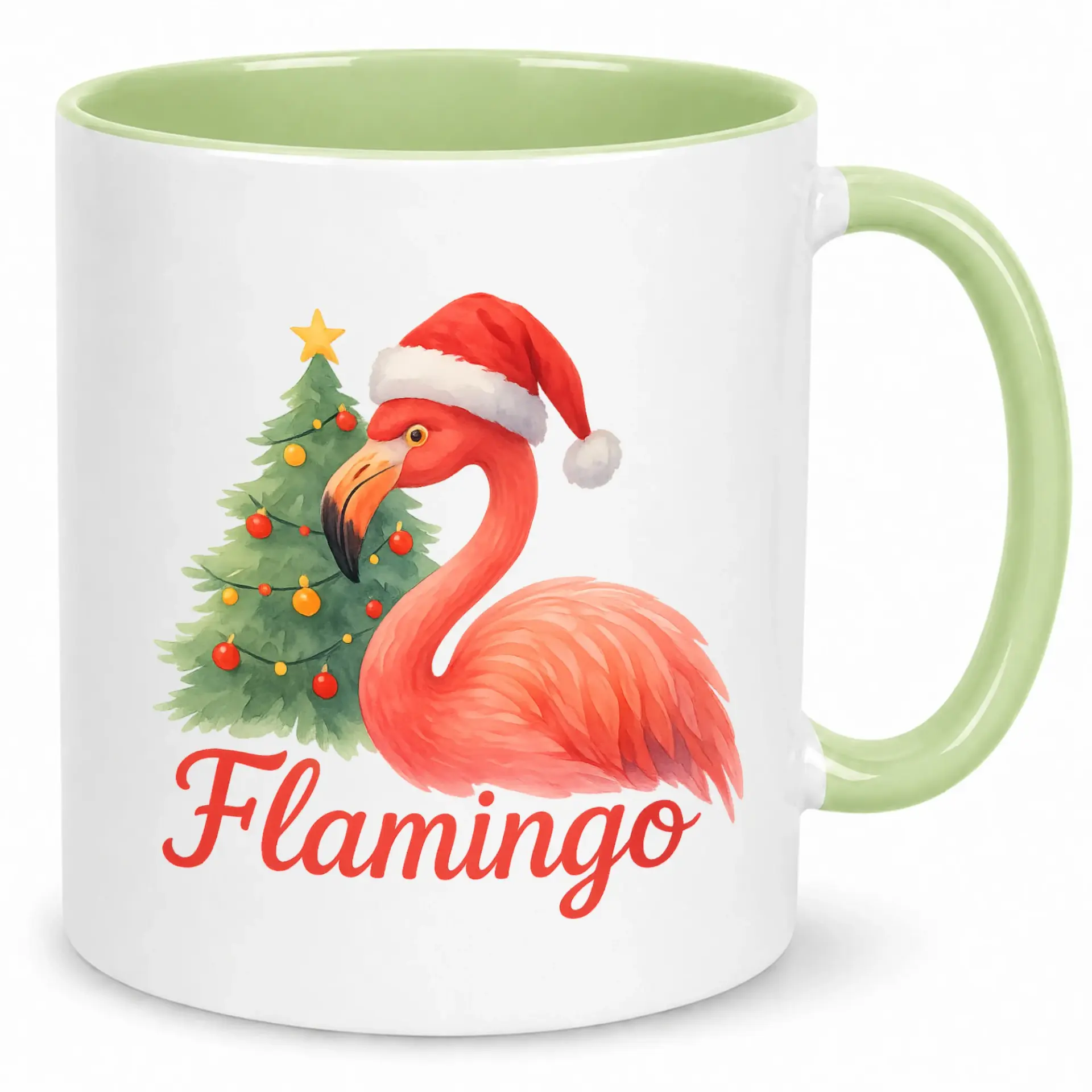 Christmas Coffee Mug with Festive Flamingo Design, Premium Ceramic Tea Cup for Holiday Season, Unique Gift for Coworkers and Family, 11oz or 15oz