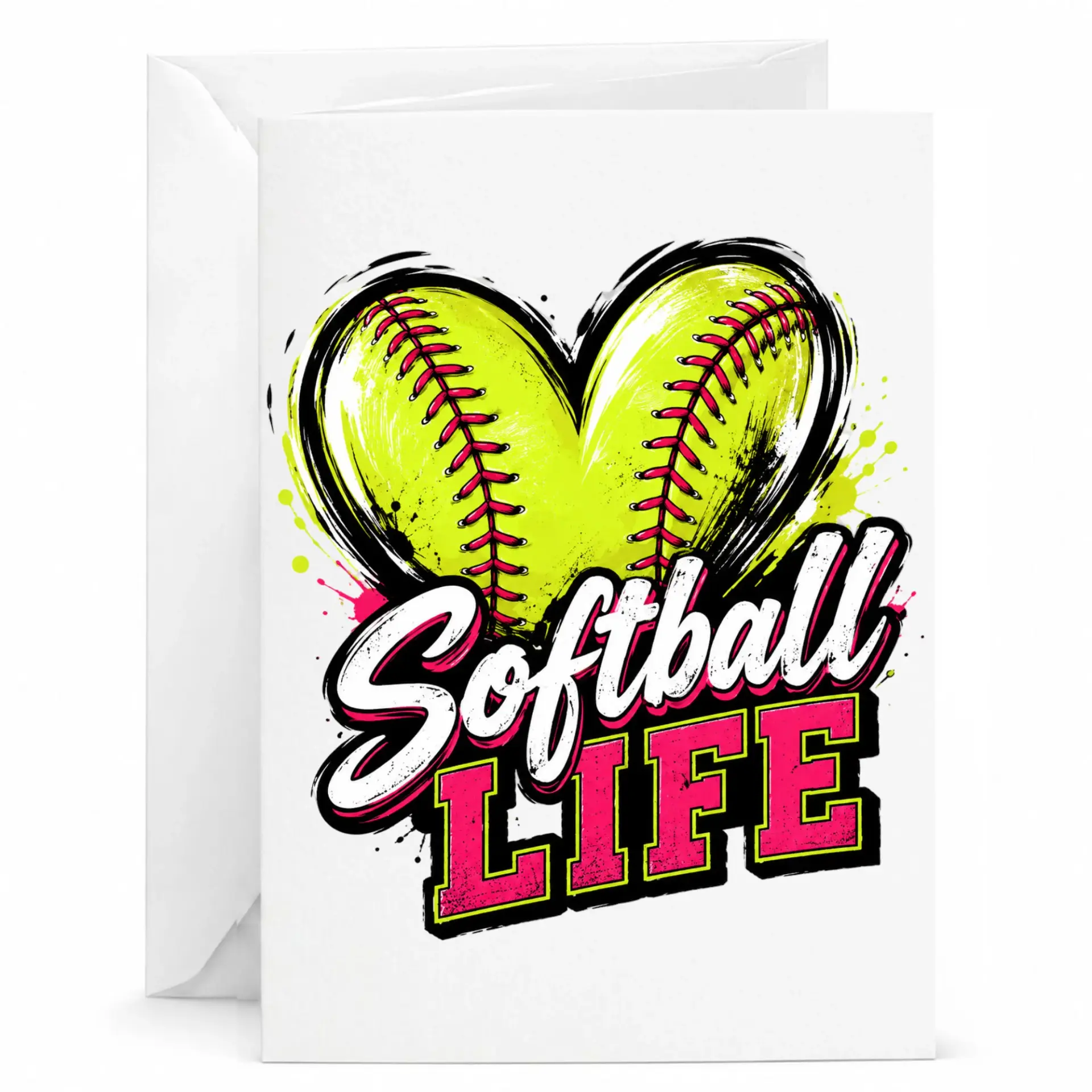 Greeting Card Softball Life Heart Illustration for Sports Enthusiast Athlete Lover Birthday Stationery