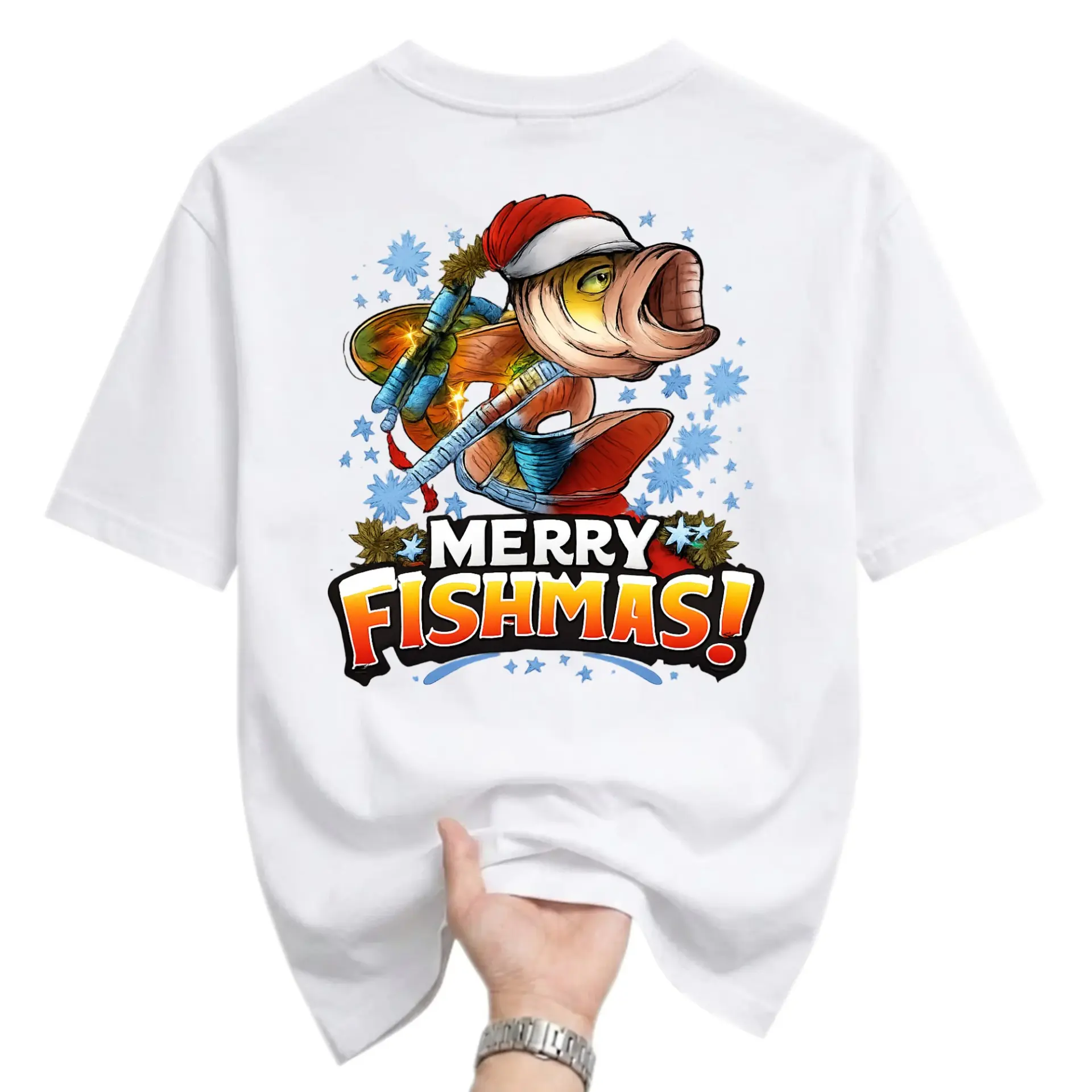 Funny Shirt Merry Fishmas Holiday Fishing Unisex Graphic Tee Casual Short