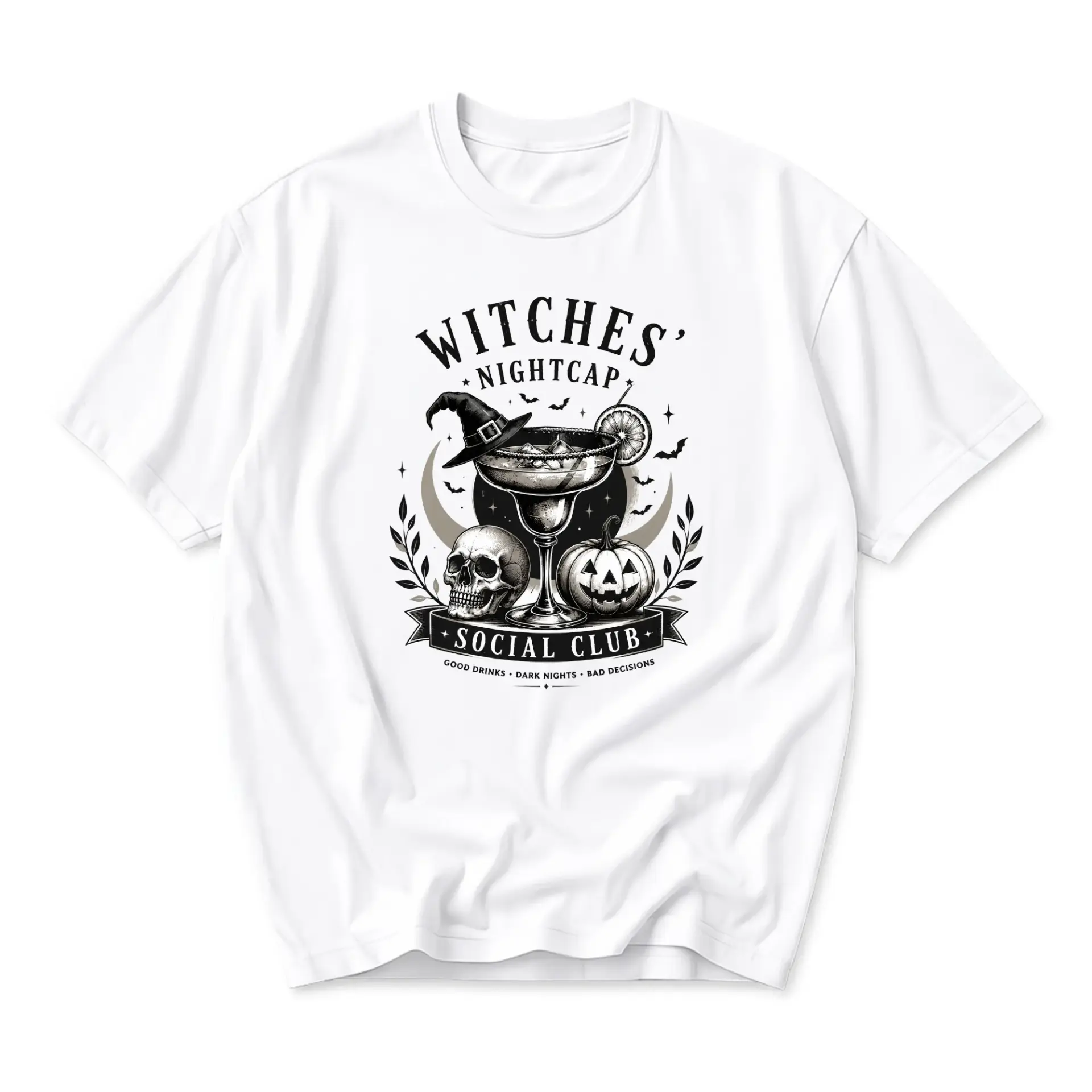 Graphic Tee Witches Nightcap Social Club Unisex Crew Neck T-Shirt for Casual Wear and Everyday Style Options