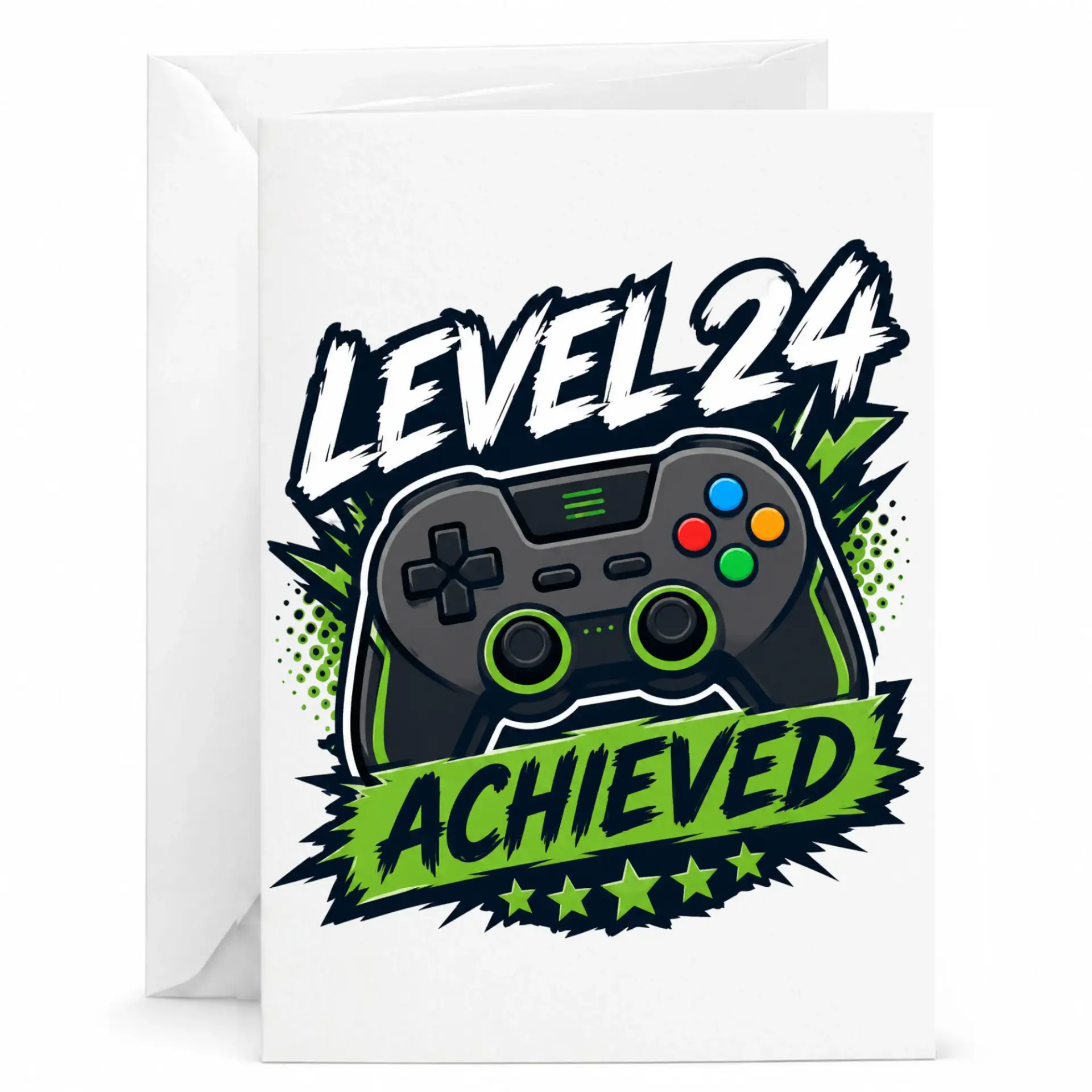 Birthday Card Level 24 Achieved Funny Gamer Celebration Greeting Card for Twenty Fourth Milestone Birthday