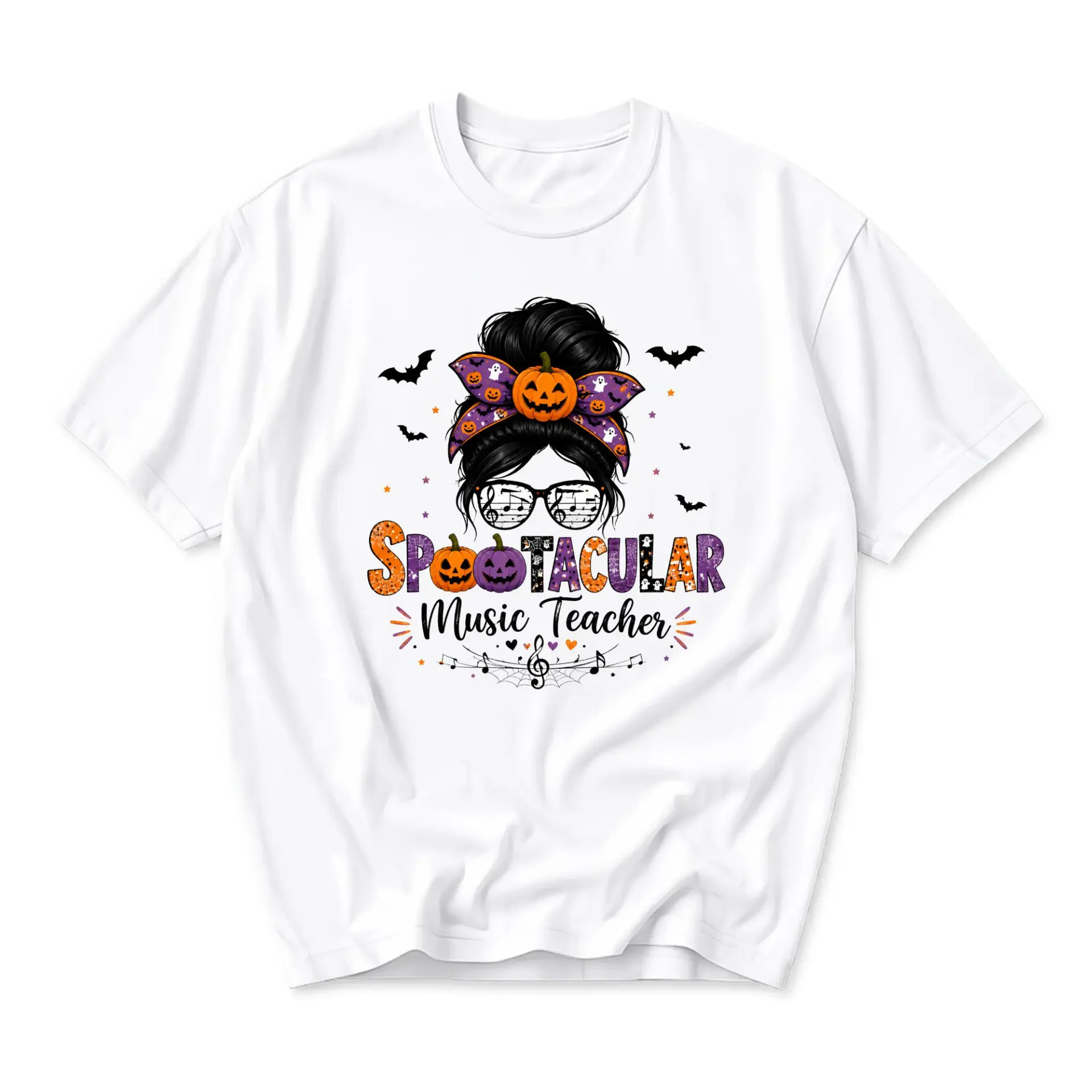 Funny Shirt Spootacular Music Teacher Halloween Graphic Tee Casual Unisex Crew Neck Top for Educators and Music Lovers