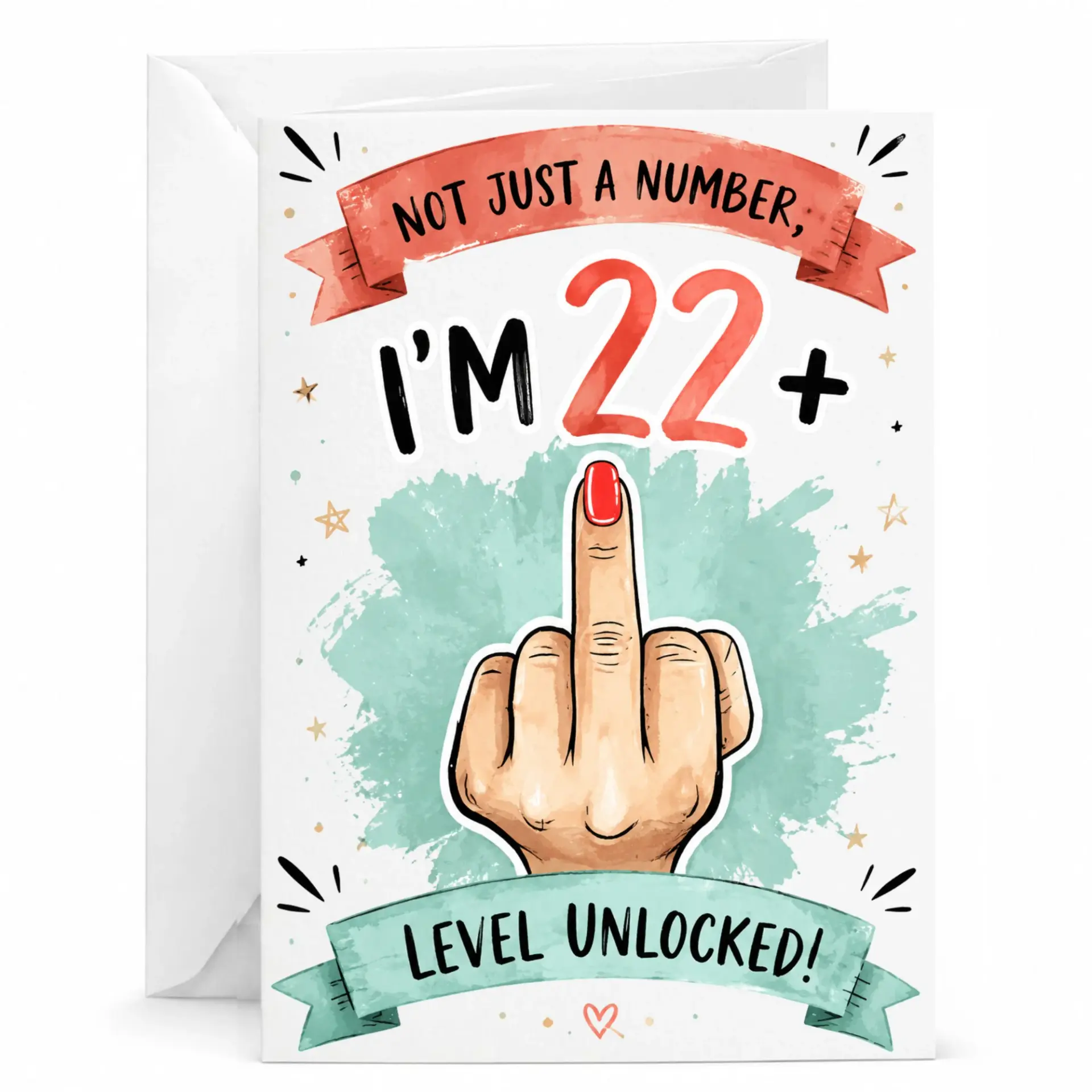 Funny Birthday Card for 22nd Level Unlocked Milestone Greeting Card with Matching White Envelope 5x7 Inches