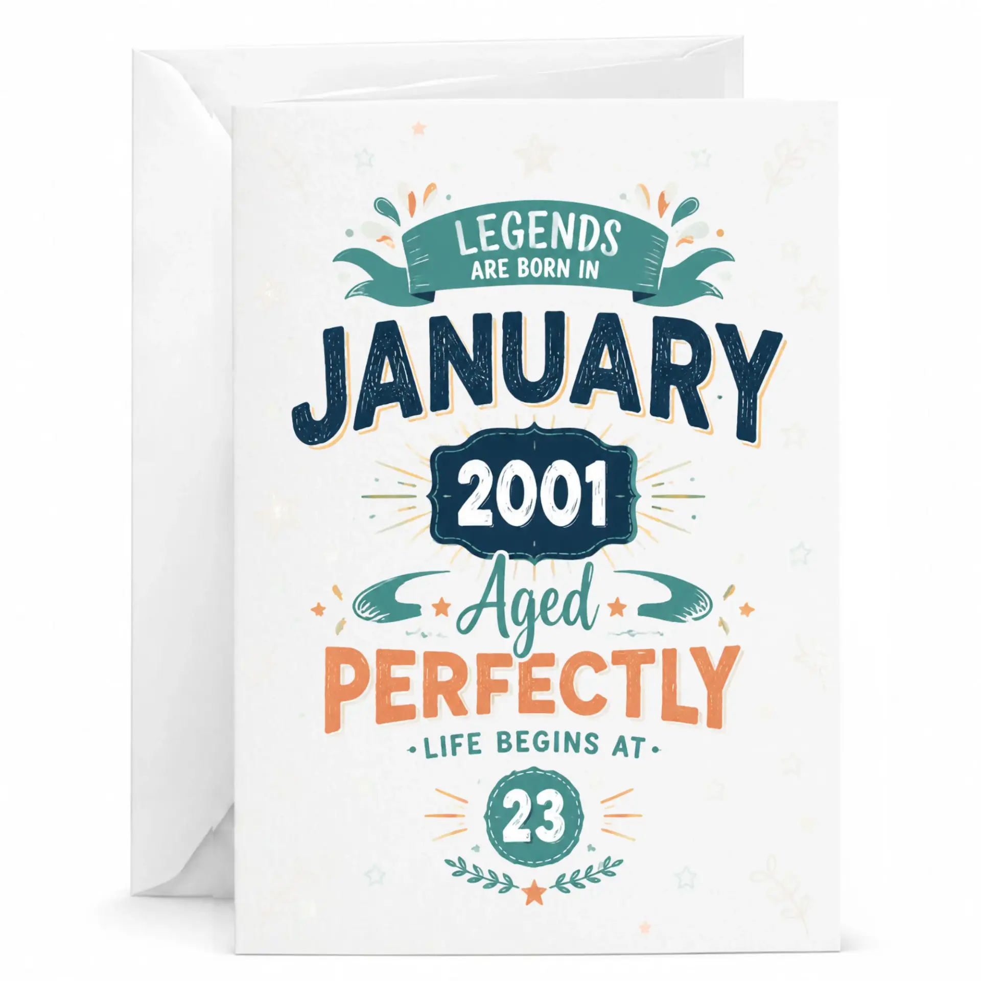 Birthday Card Legends Are Born in January 2001 Aged Perfectly 23rd Birthday Greeting Card with Matching Envelope