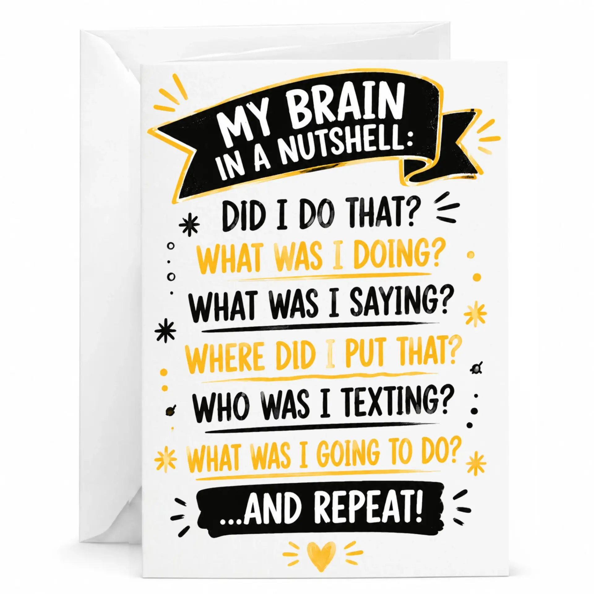 Funny My Brain in a Nutshell Greeting Card for Friends and Family with Matching White Envelope 5x7 Inches