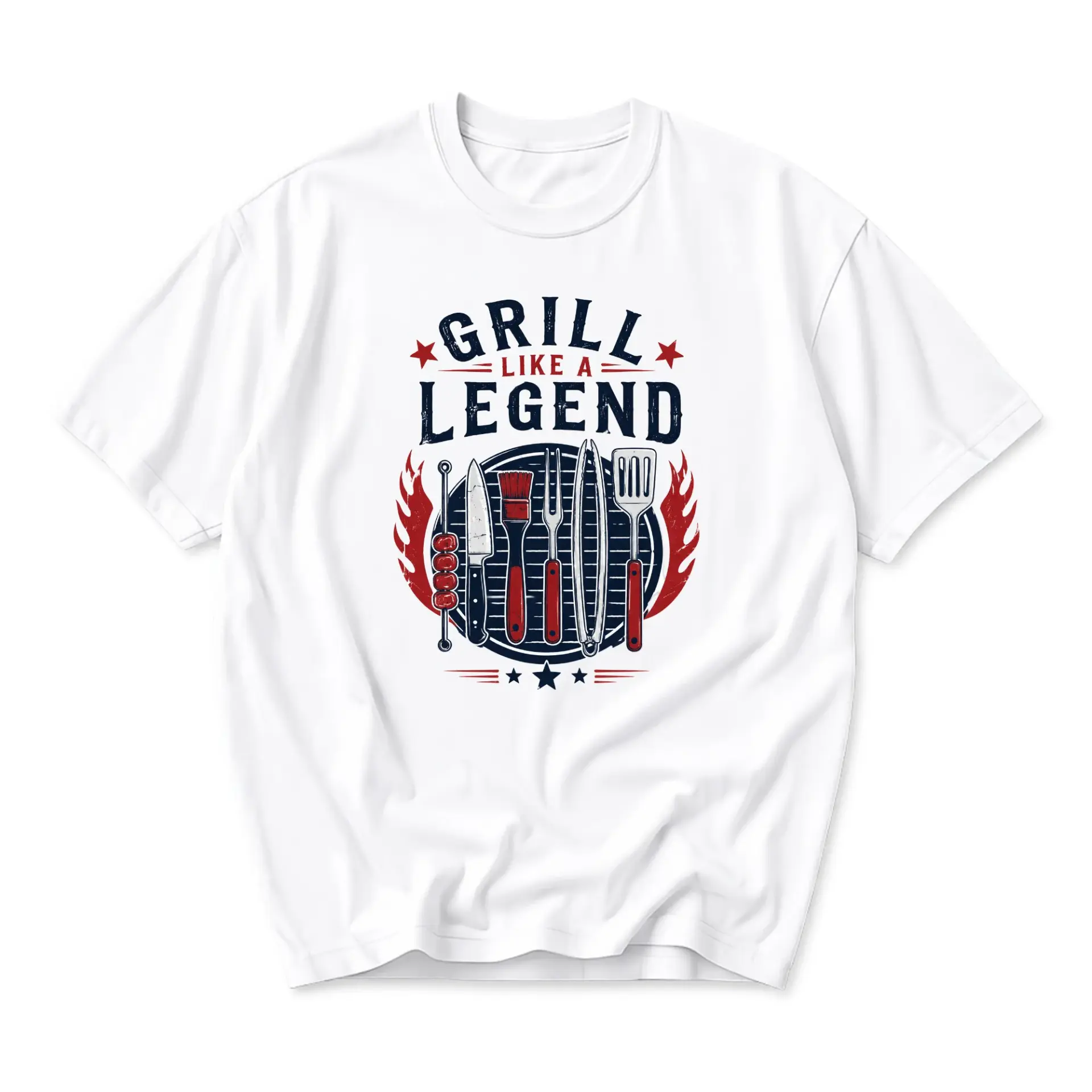 Funny Shirt Grill Like a Legend Graphic Tee Unisex Crew Neck Short Sleeve Casual Barbecue Cooking Enthusiast Top