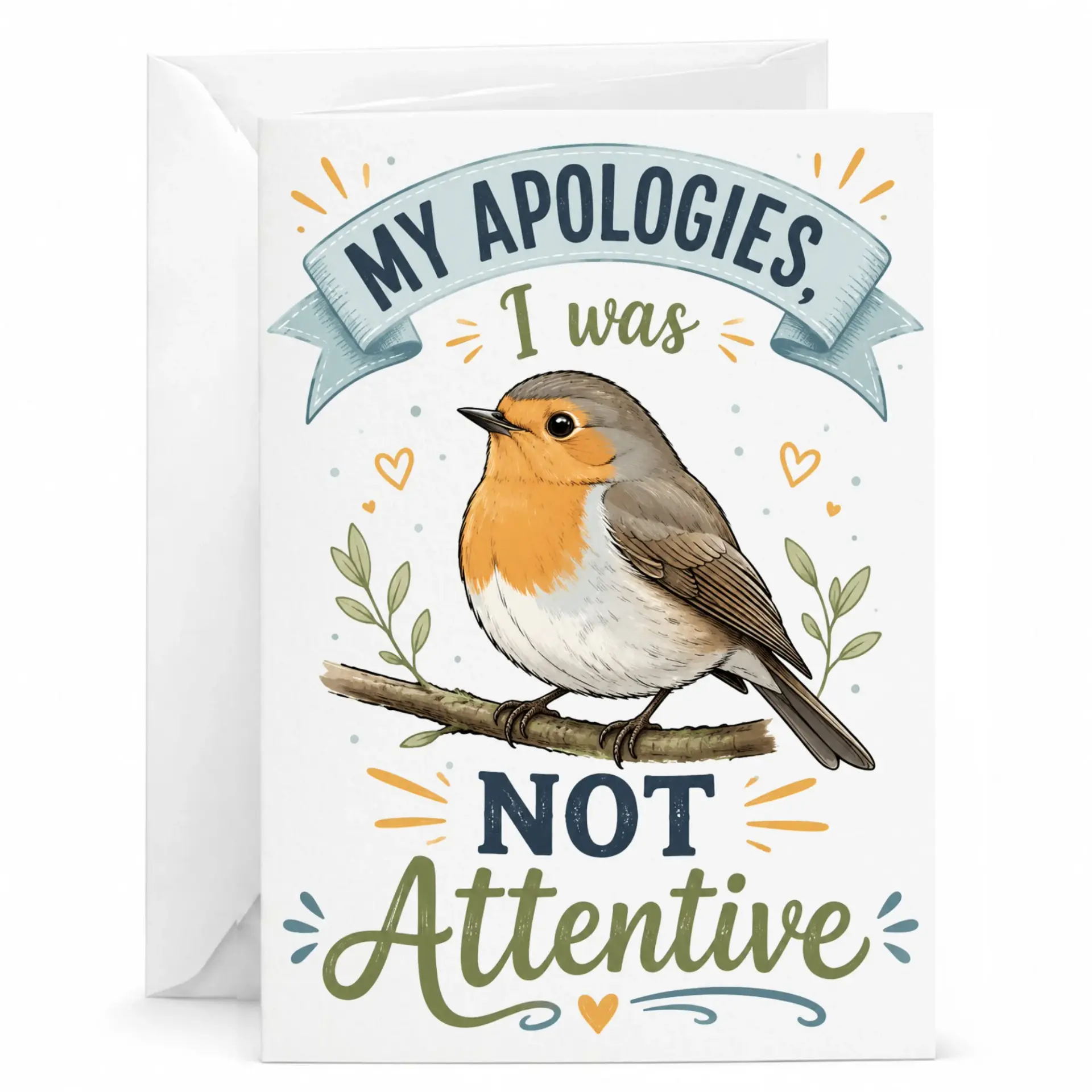 Funny Sorry Card with Cute Bird Illustration Greeting for Friends and Family 5x7 Inches Folded