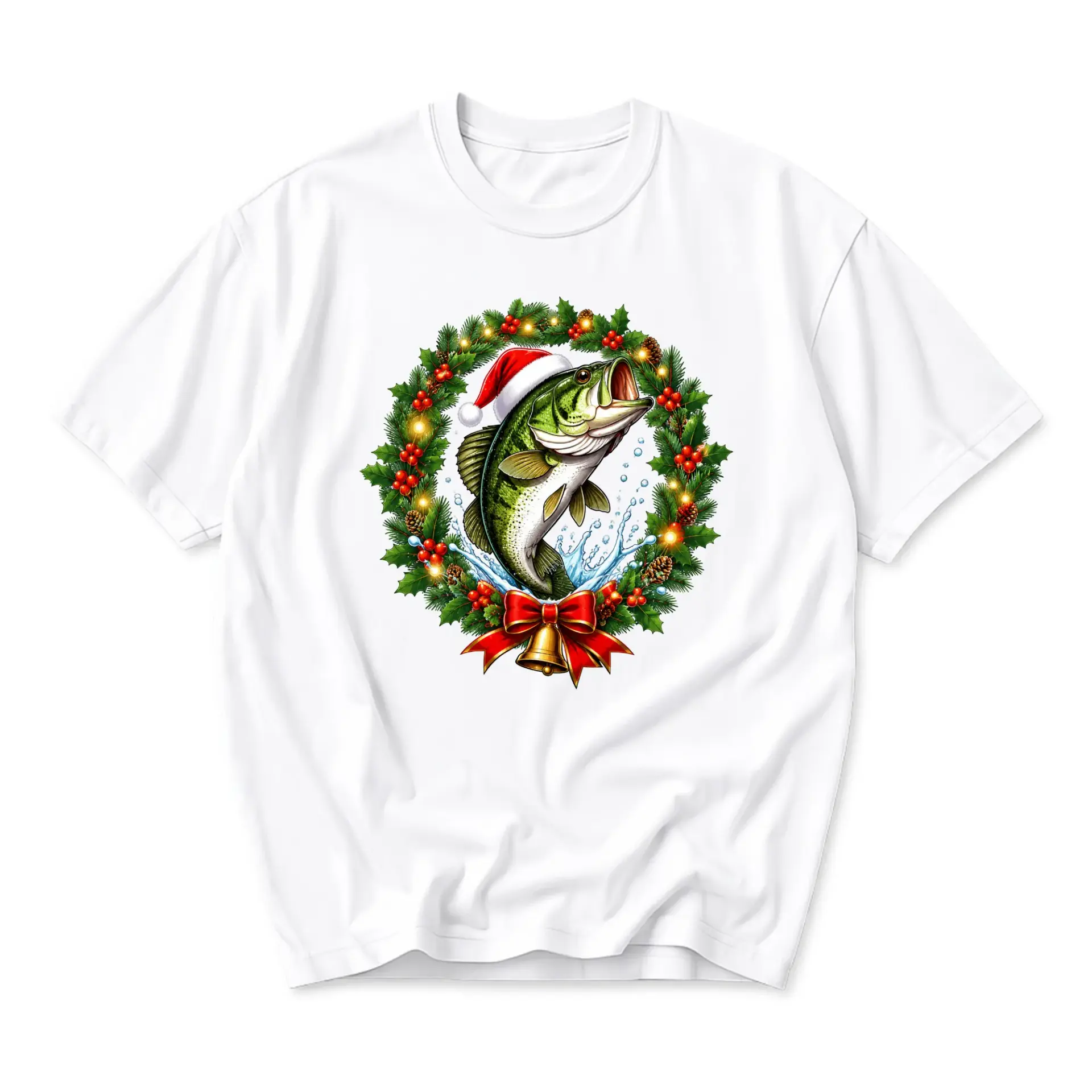 Graphic Tee Christmas Fishing Shirt Festive Holiday Sport Unisex Crew Neck Apparel for Outdoor Enthusiasts