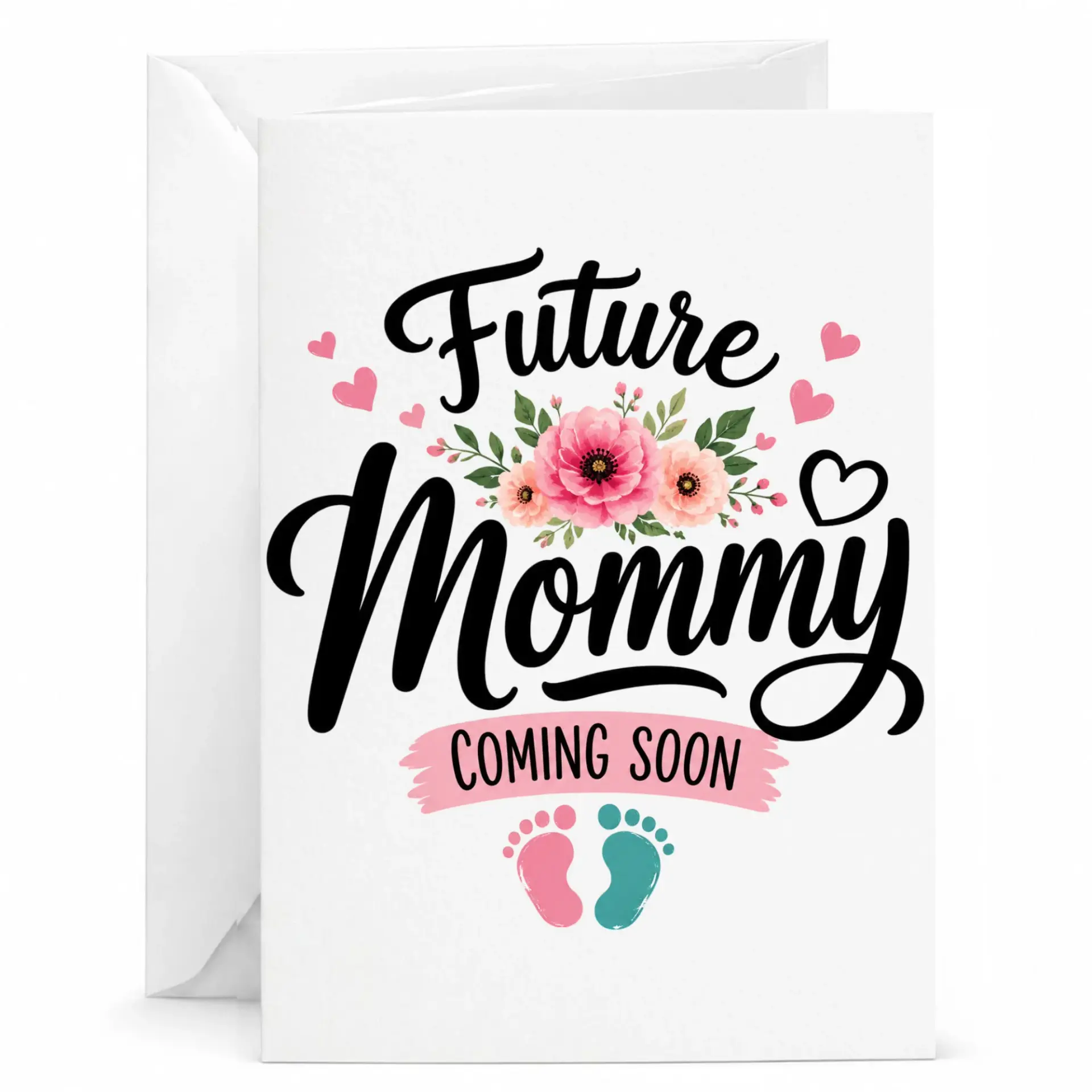 Greeting Card Future Mommy Coming Soon Pregnancy Announcement Card with Matching White Envelope for Expecting Mother