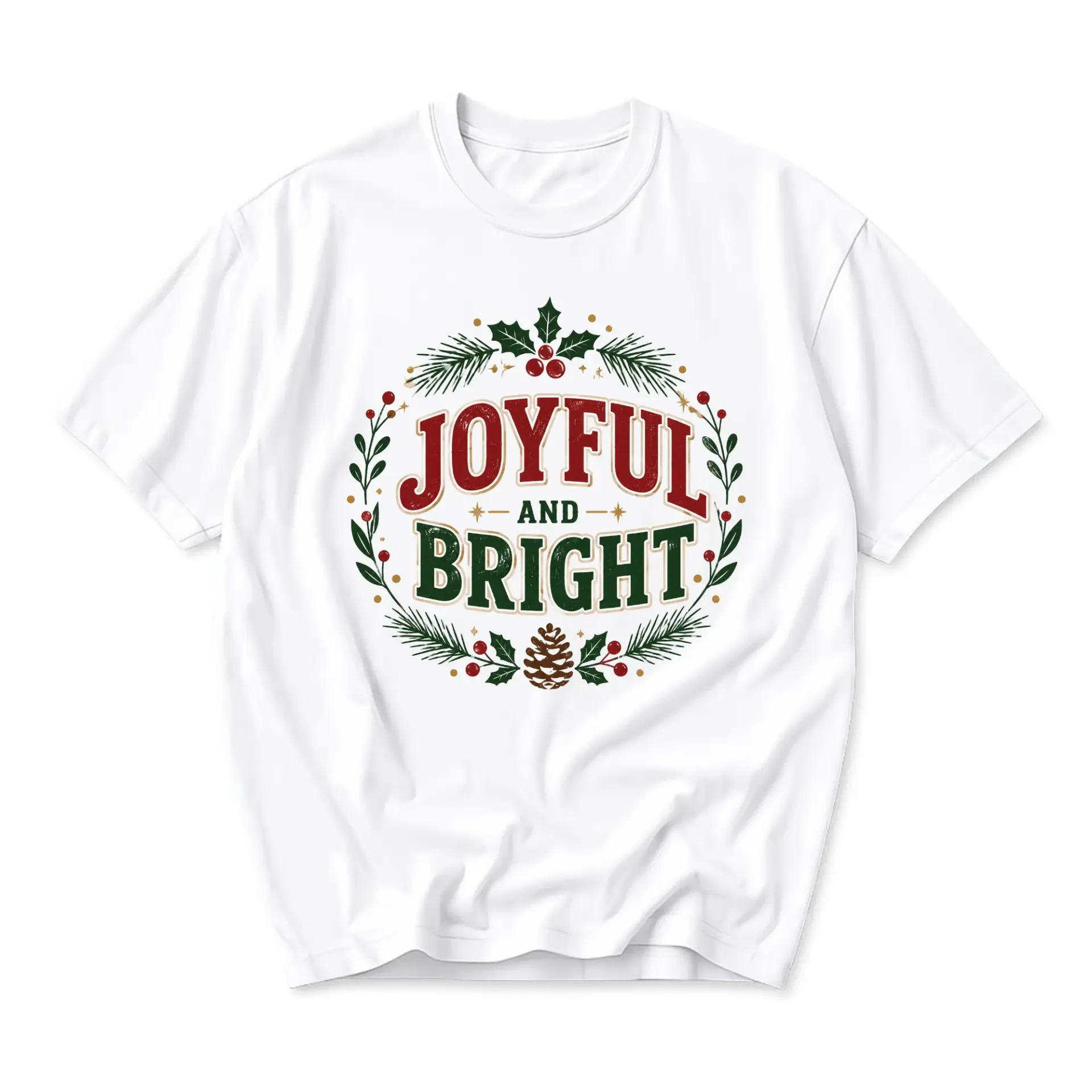 Graphic Tee Joyful and Bright Holiday Wreath Design Unisex Crew Neck Short