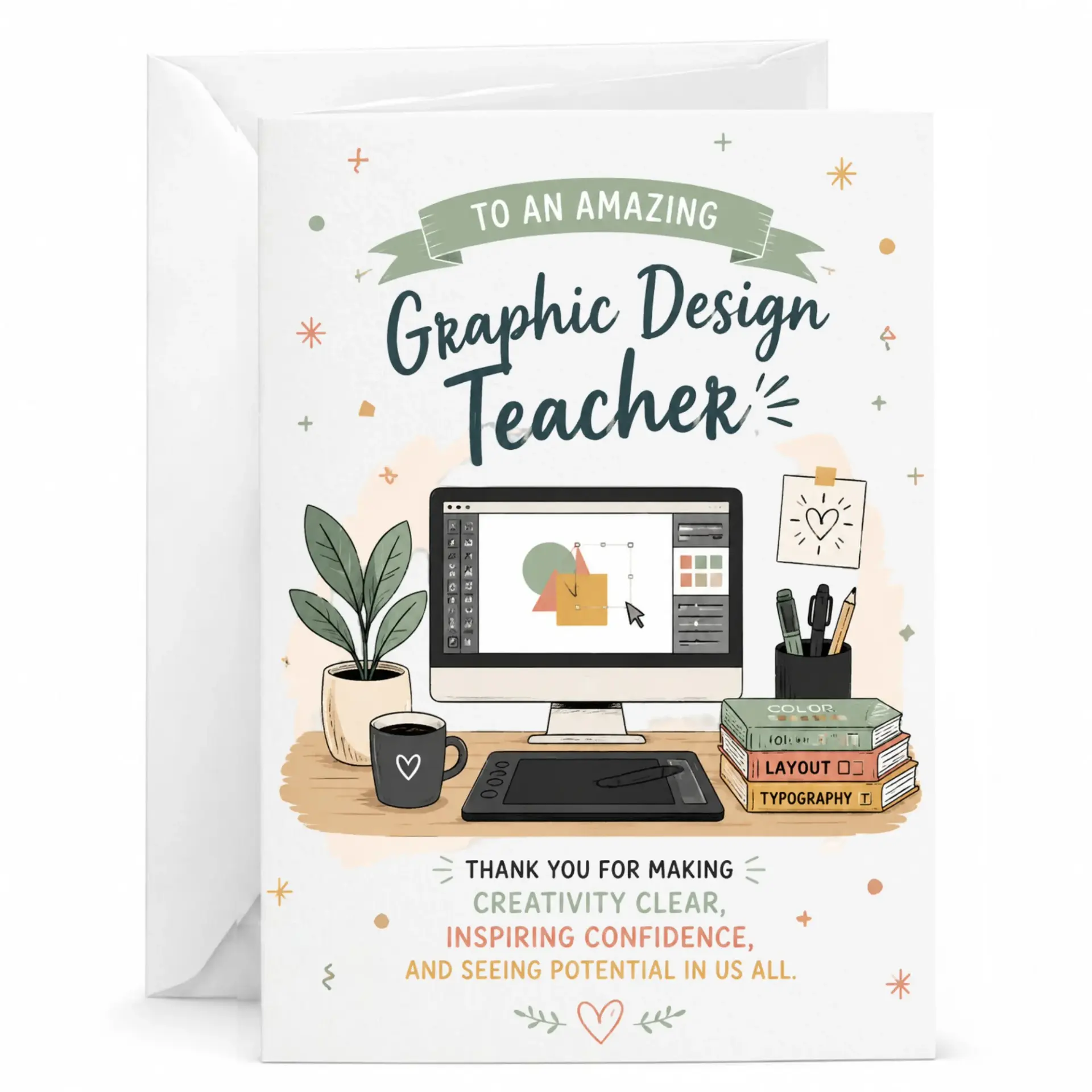 Card for Graphic Design Teacher Appreciation Greeting with Professional Illustration and Envelope