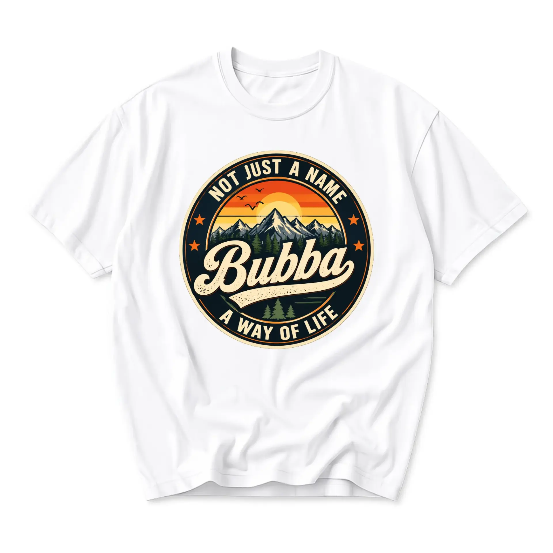 T-shirt Unisex Graphic Tee Featuring Bubba Not Just a Name a Way of Life Retro Mountain Sunset Nature Illustration