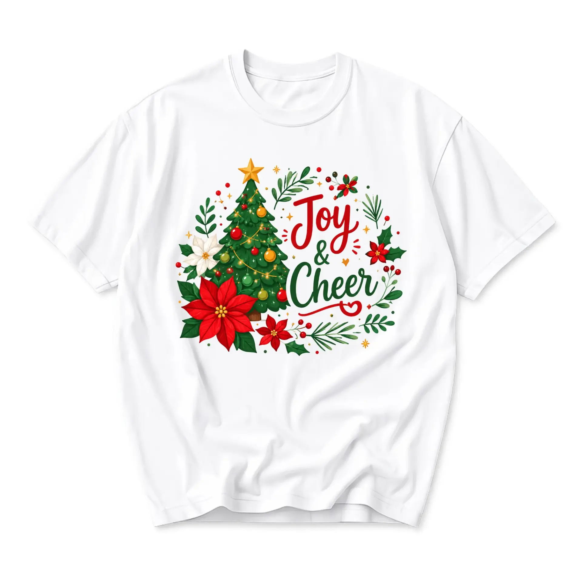 Graphic and Cheer Holiday Christmas Tree Poinsettia Floral Unisex Crew Neck