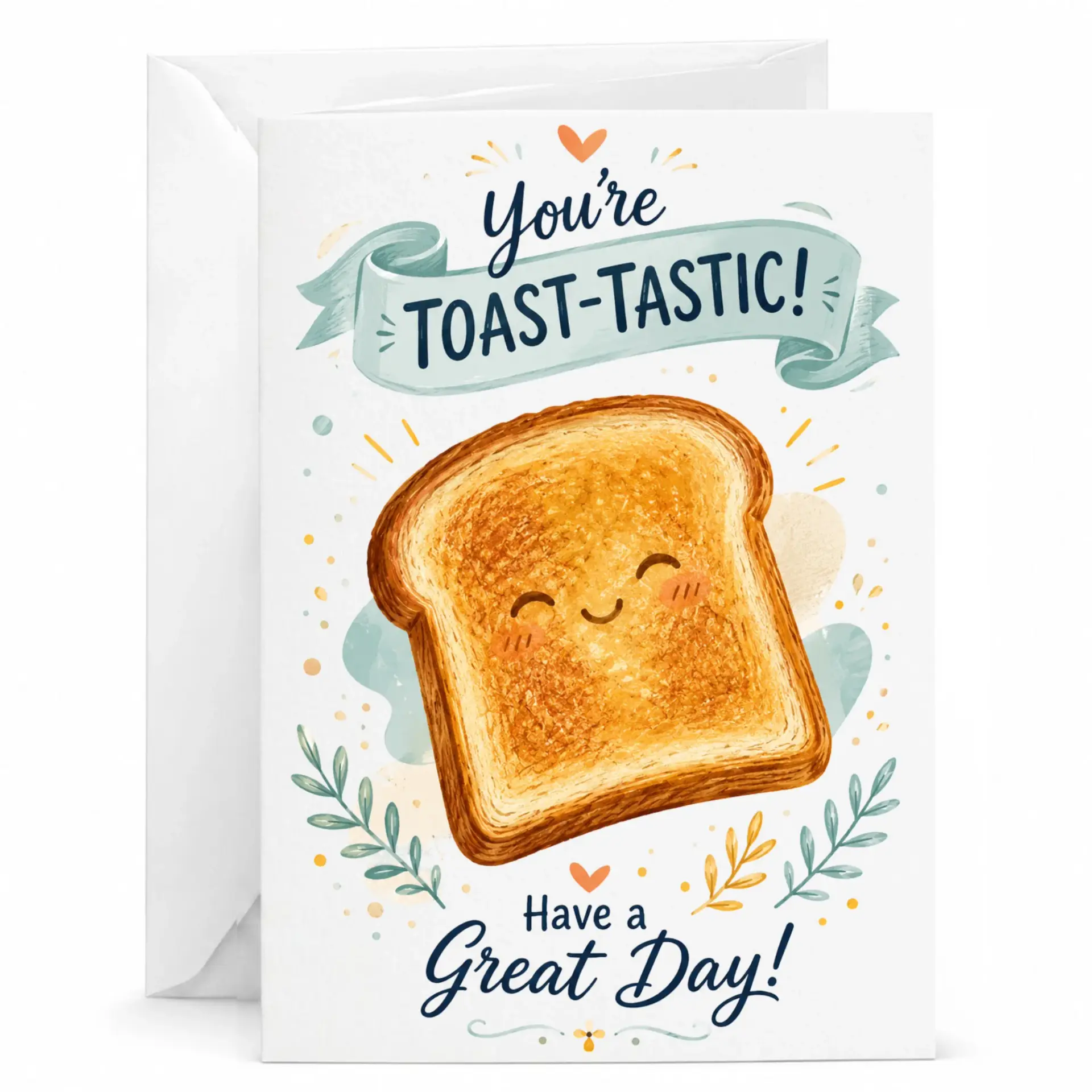 Funny Toast Pun Greeting Card Cute Bread Illustration Note for Encouragement and Positive Vibes 5x7 Inches
