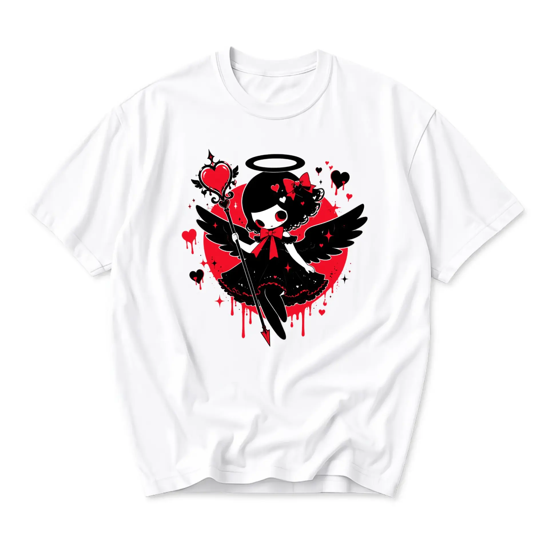 Graphic Tee Unisex Cupid Angel Illustration Shirt Gothic Aesthetic Apparel for Everyday Wear Casual Cotton Crew Neck