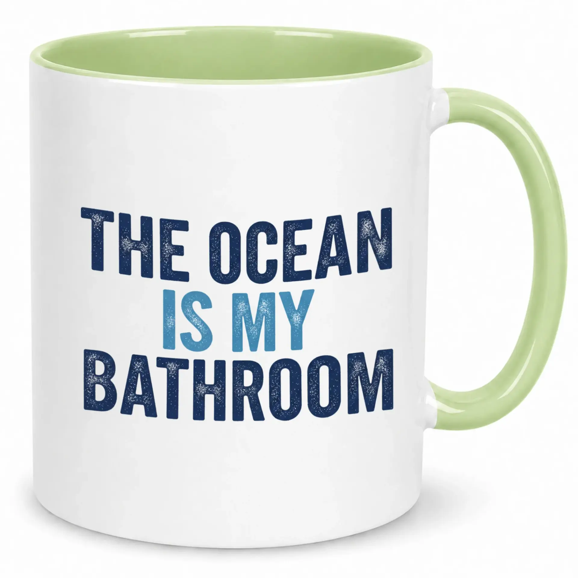 Funny Ocean Themed Ceramic Coffee Mug "the Is My Bathroom" Humorous Beverage Cup with Green Handle and Interior