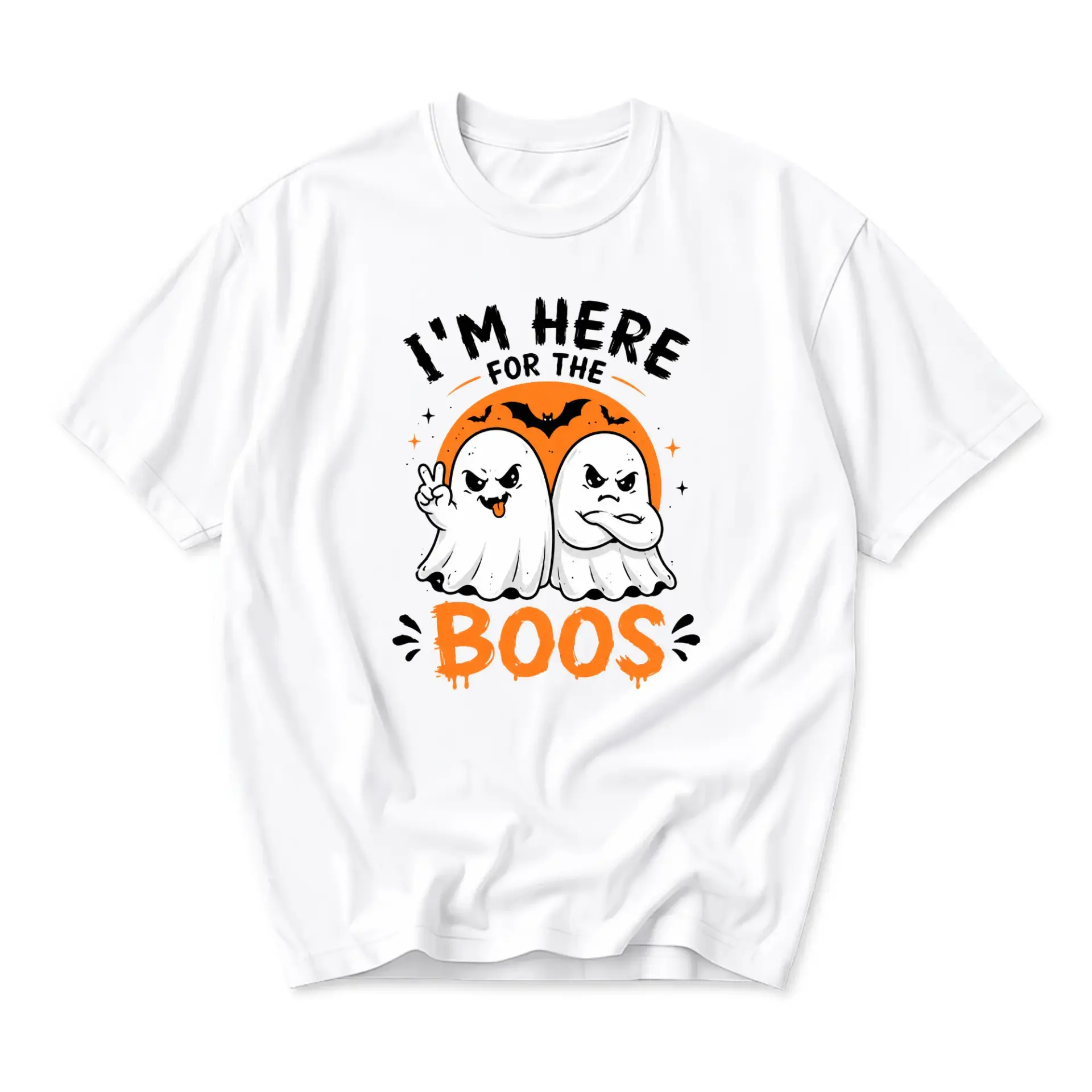 Funny Shirt I'm Here for the Boos Ghost Halloween Graphic Tee Unisex Crew Neck Casual Cotton Blend Apparel