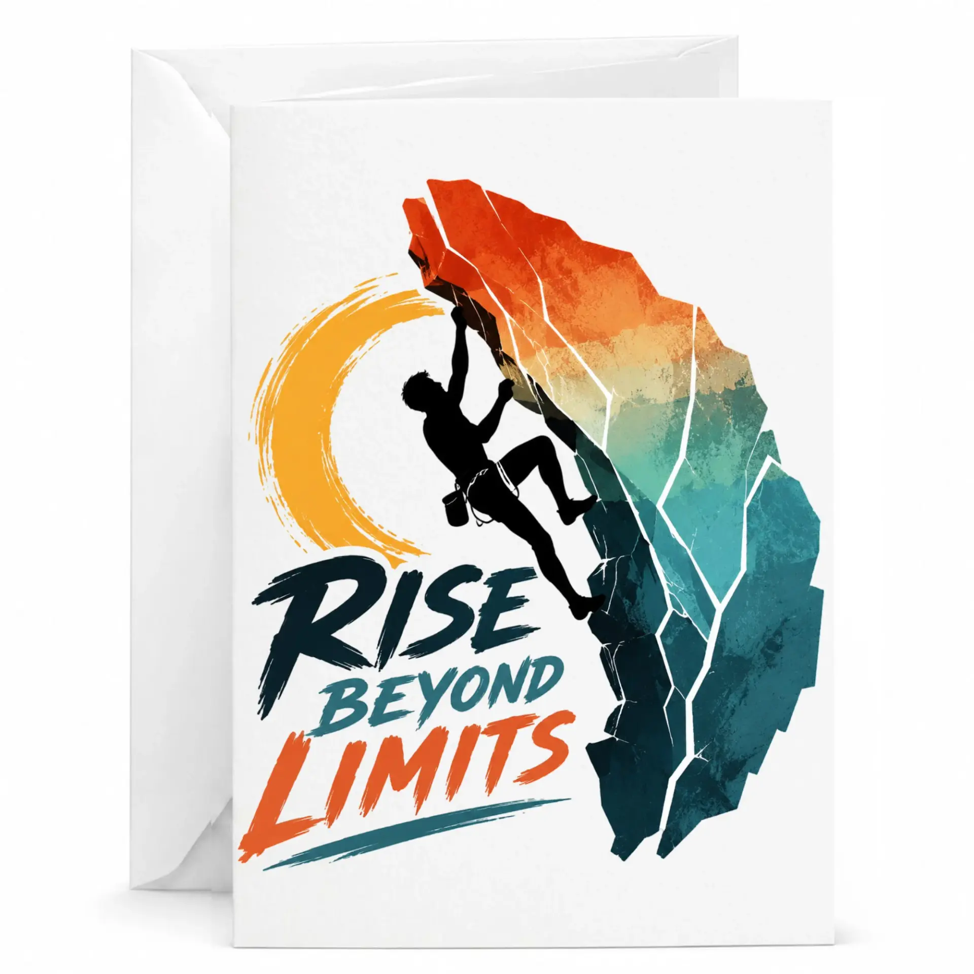 Rise Beyond Limits Greeting Card, Rock Climbing Motivation Inspirational Art Note Card for Encouragement and Support