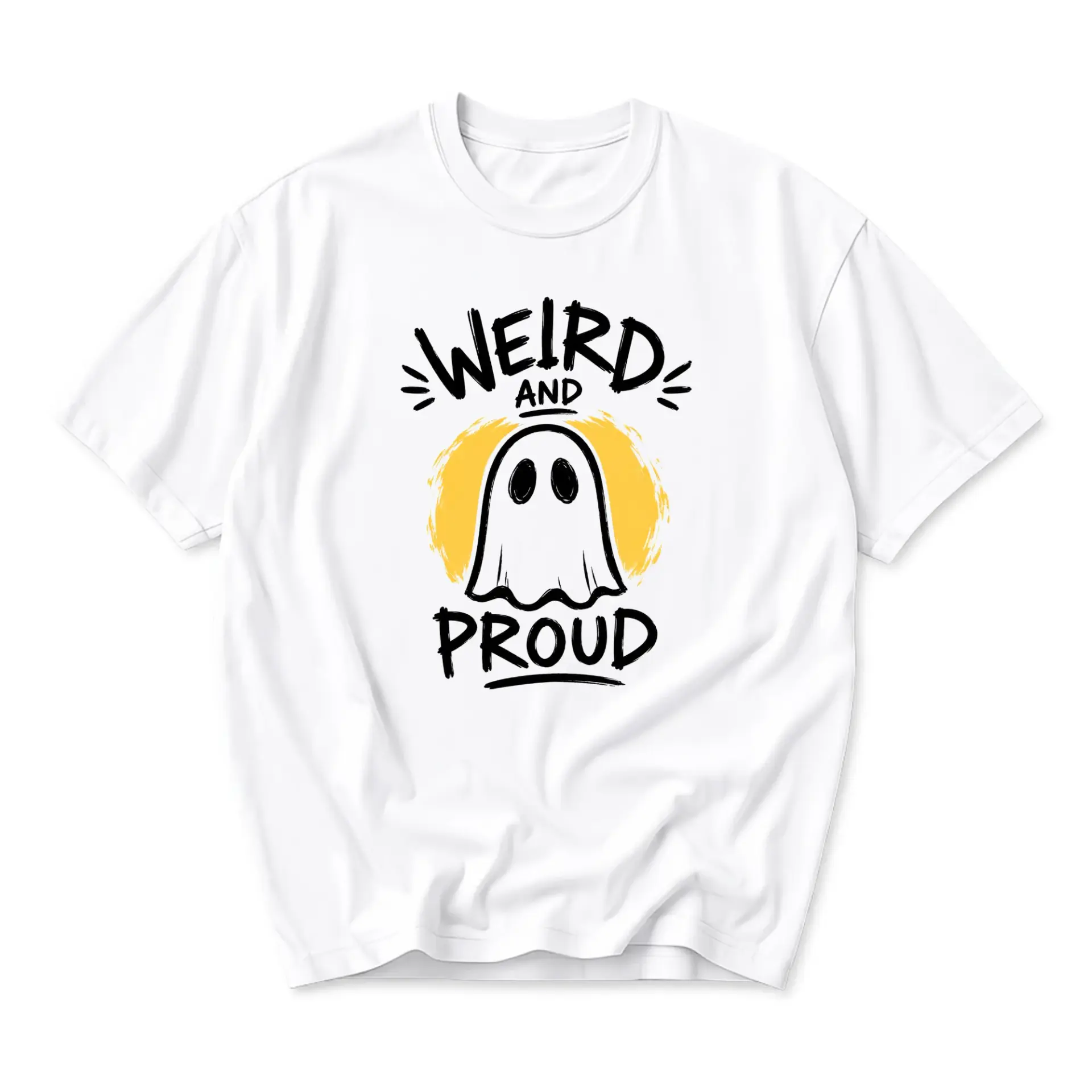 Funny Shirt Weird and Proud Ghost Graphic Tee Casual Unisex Crew Neck Short Sleeve Cotton Apparel for Everyday Wear