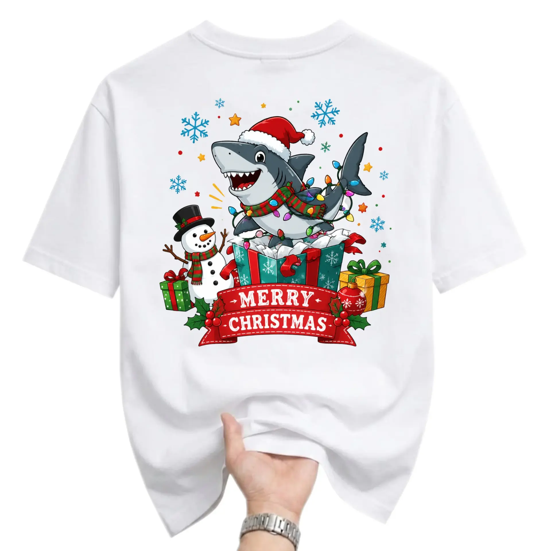 Funny Shirt Merry Christmas Shark Holiday Graphic Tee Unisex Short Sleeve
