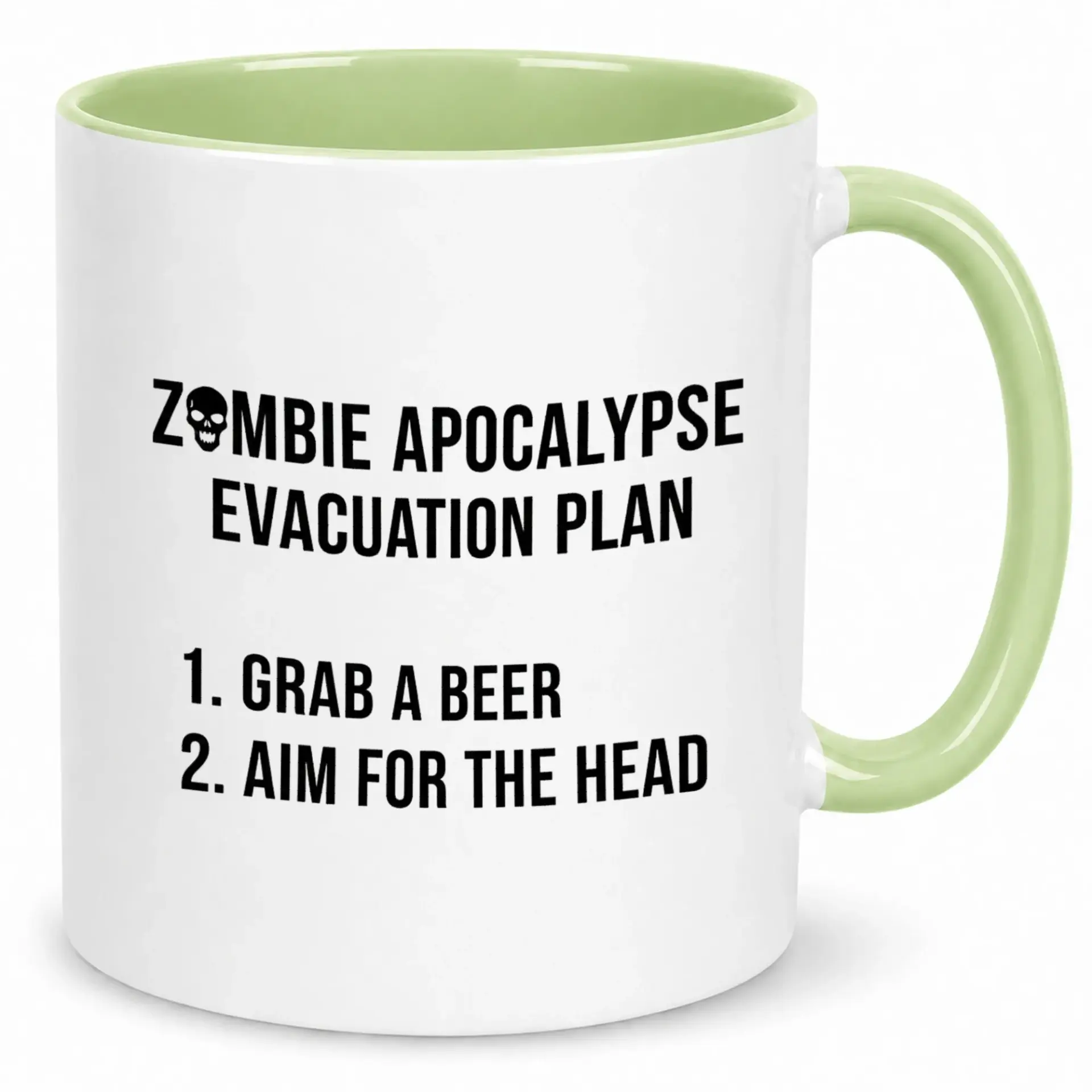 Funny Ceramic Coffee Mug with Zombie Evacuation Plan Design Humorous Skull Theme Drinkware for Hot Beverages