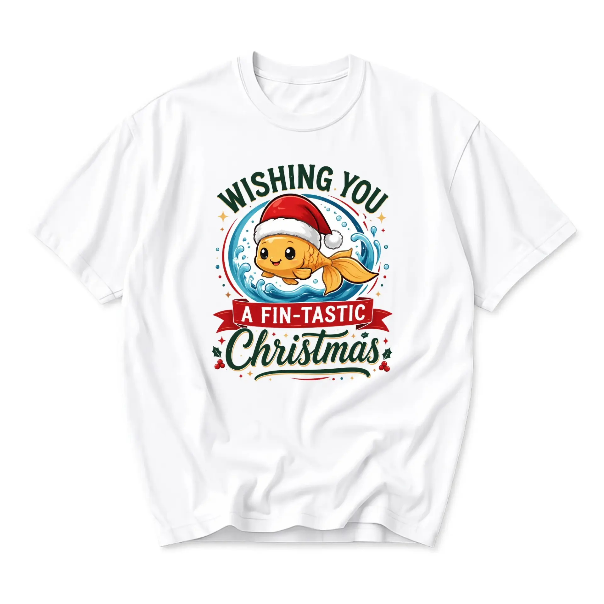 Funny Shirt Wishing You a Fin-Tastic Christmas Goldfish Graphic Tee Unisex