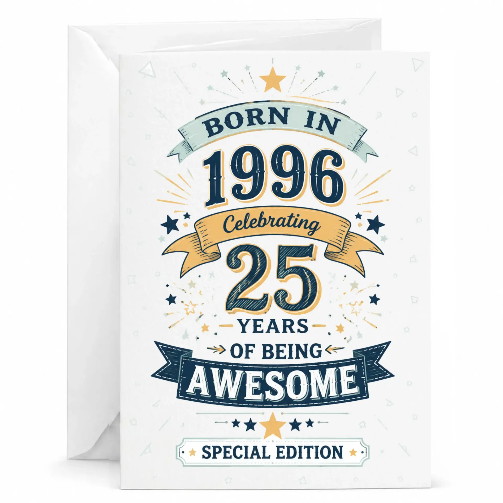 Birthday Card Born in 1996 Celebrating 25 Years of Being Awesome Special Edition Vintage Style Greeting Card