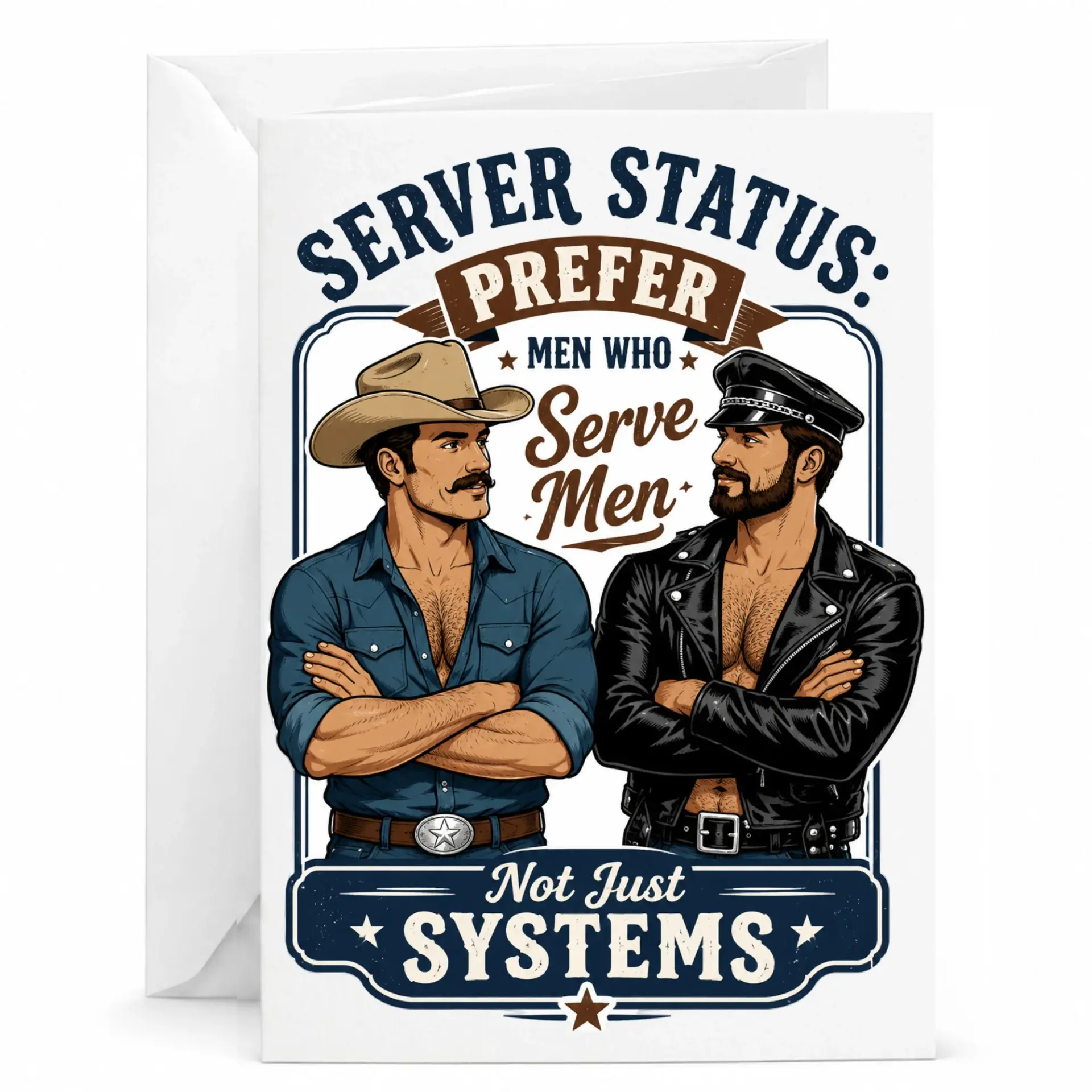 Funny Greeting Card Server Status Men Who Not Just Systems Pun Illustration Folded Stationery