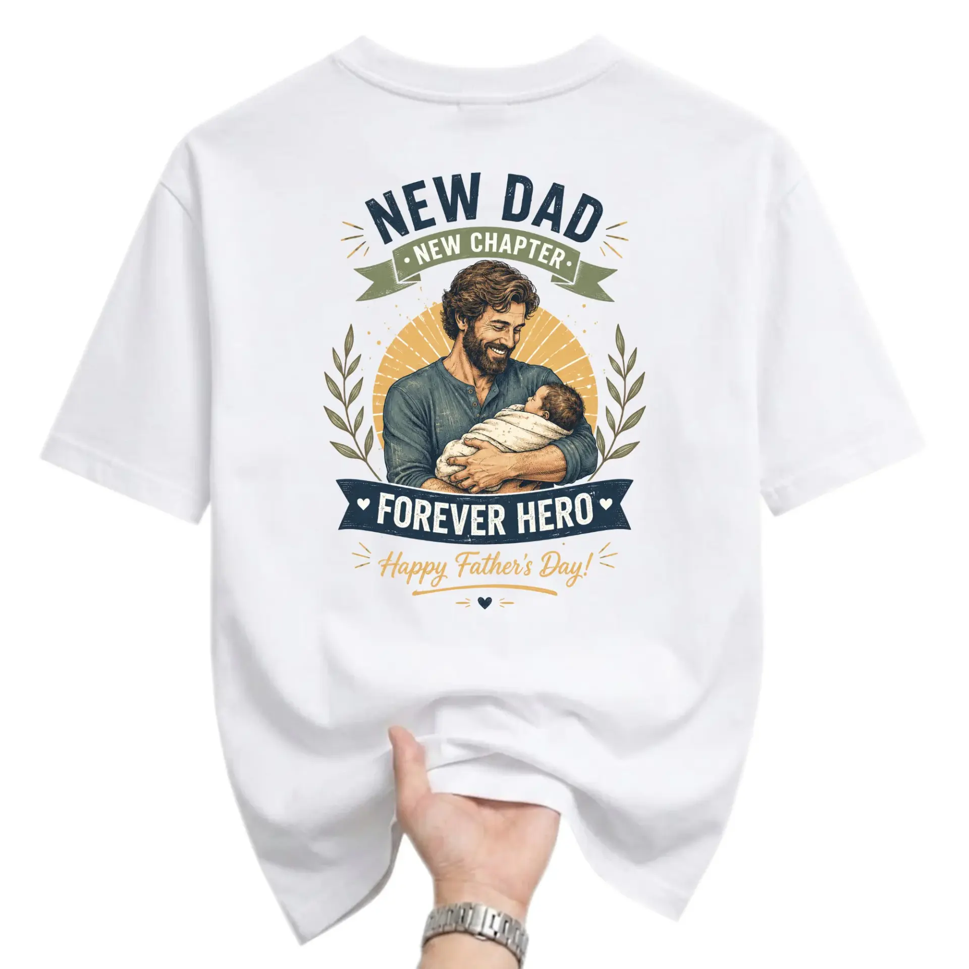 Graphic Tee New Dad Forever Hero Apparel Unisex Crew Neck Short Sleeve Shirt for Casual Everyday Wear and Gift