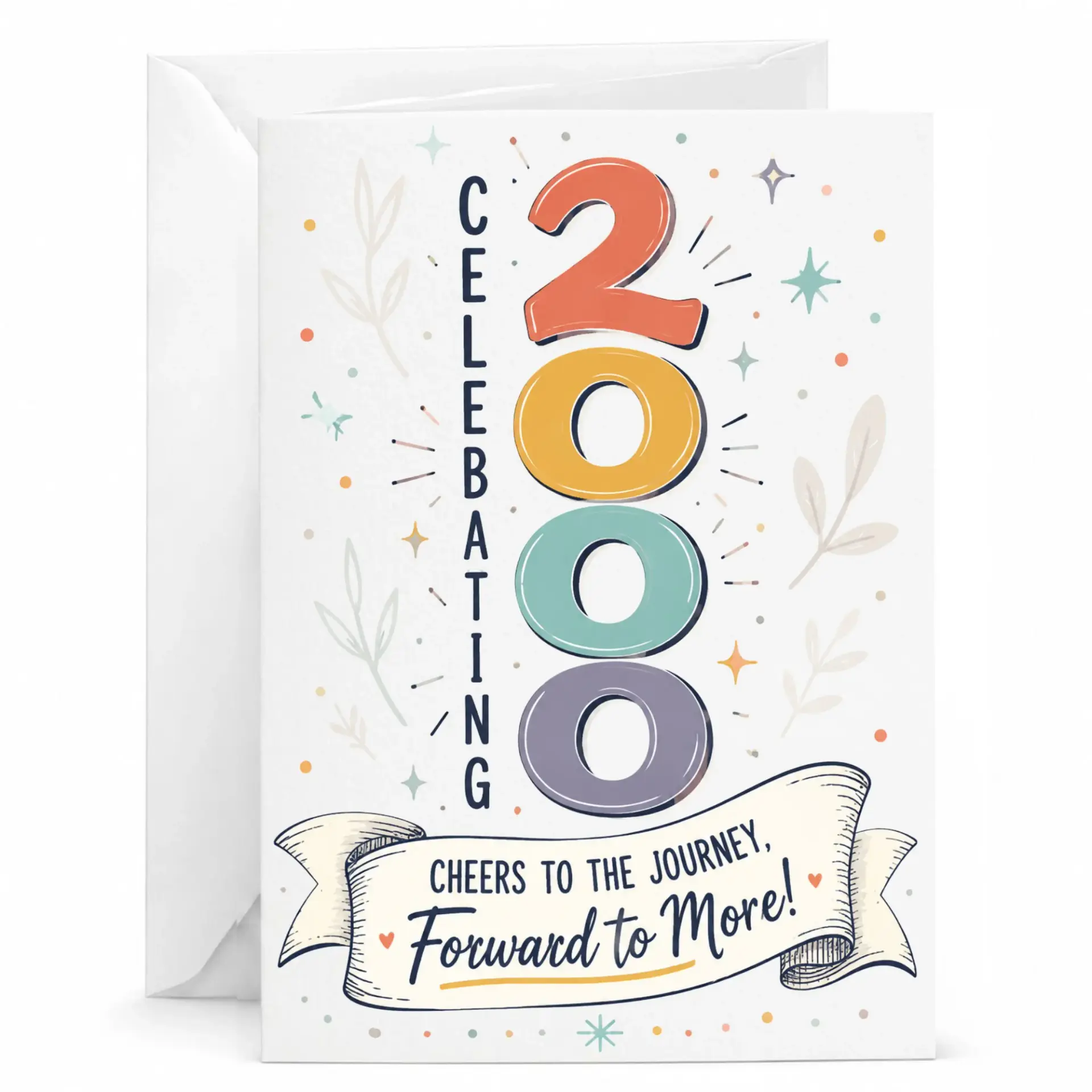 Celebrating 2000 Milestone Achievement Greeting Card, Achievement Milestone Congratulations Card with Matching Envelope