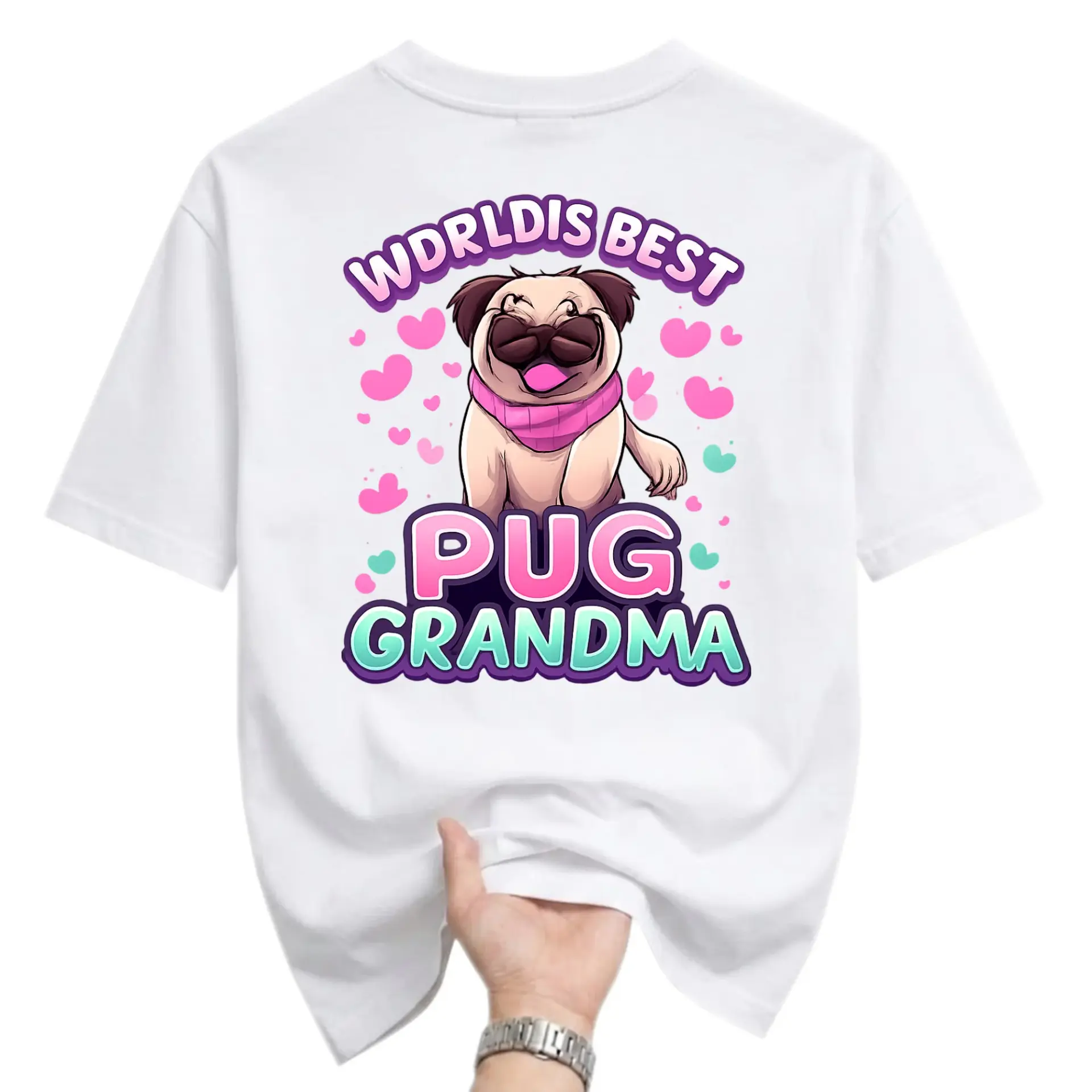 Funny Shirt Worldis Best Pug Grandma Graphic Tee Casual Unisex Crew Neck Short Sleeve Cotton Blend Fashion Top White