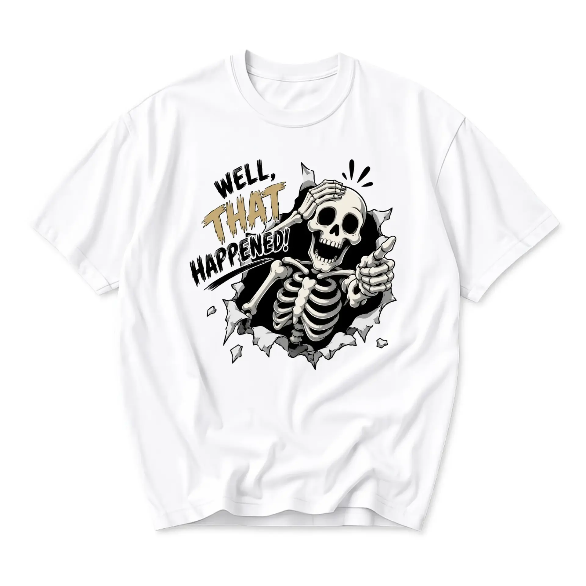 Funny Shirt Well That Happened Skeleton Graphic Tee Unisex Casual Crew Neck Comfortable Cotton Blend Summer Top