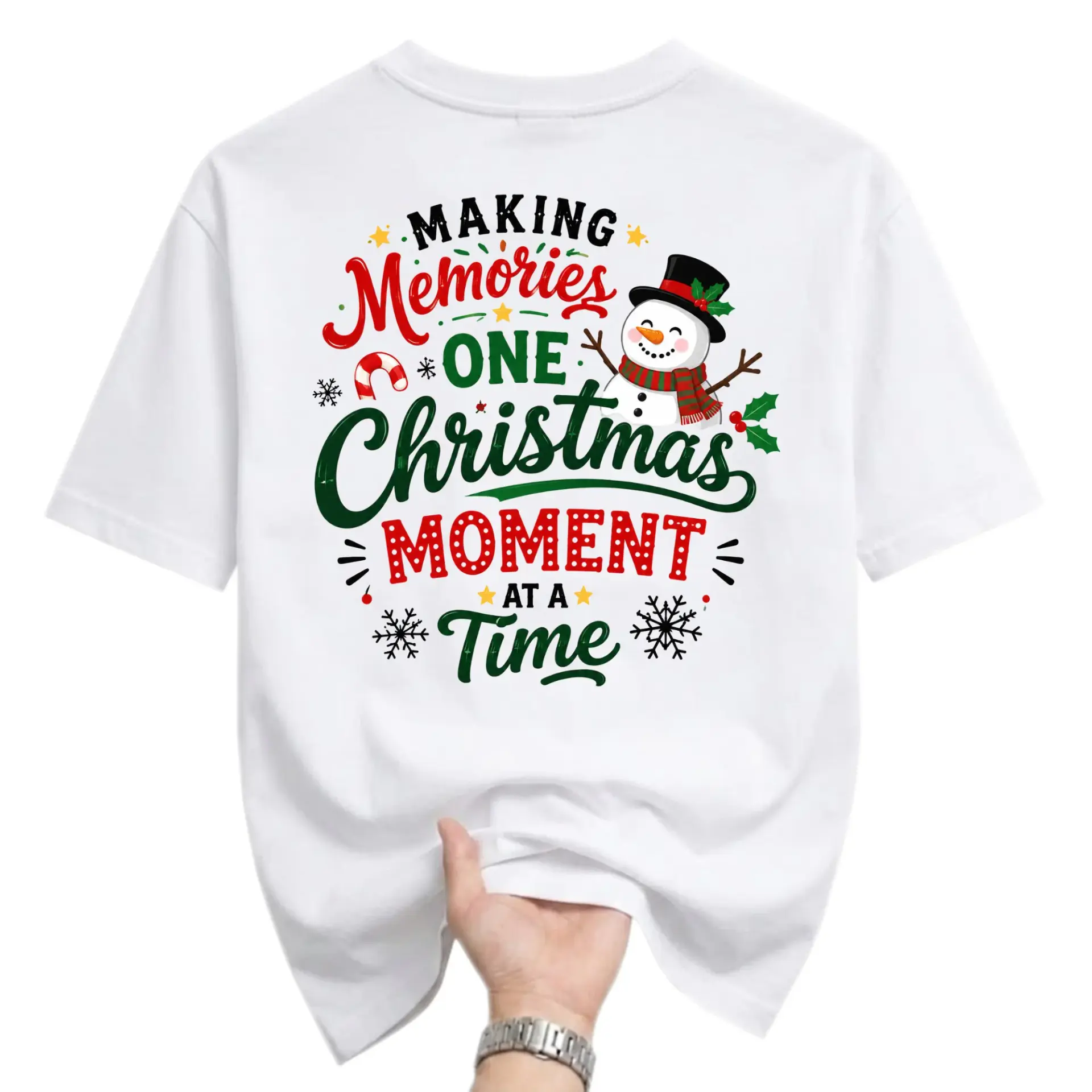 Graphic Tee Making Memories One Christmas Moment at a Time Winter Holiday Snowman Unisex Short Sleeve Crew Neck Shirt