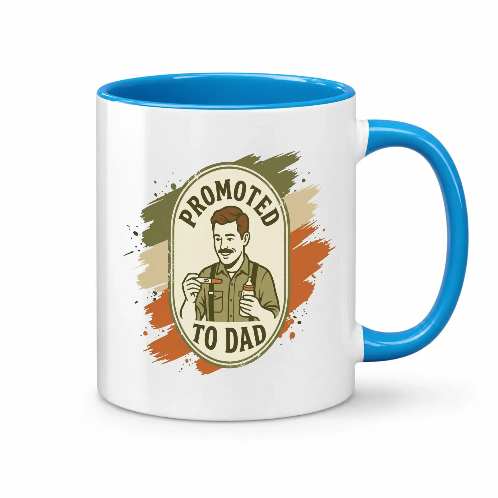 Promoted to Dad Coffee Mug Funny Masculine Ceramic Tea Cup Featuring Retro Illustration for New Father Gift Ideas