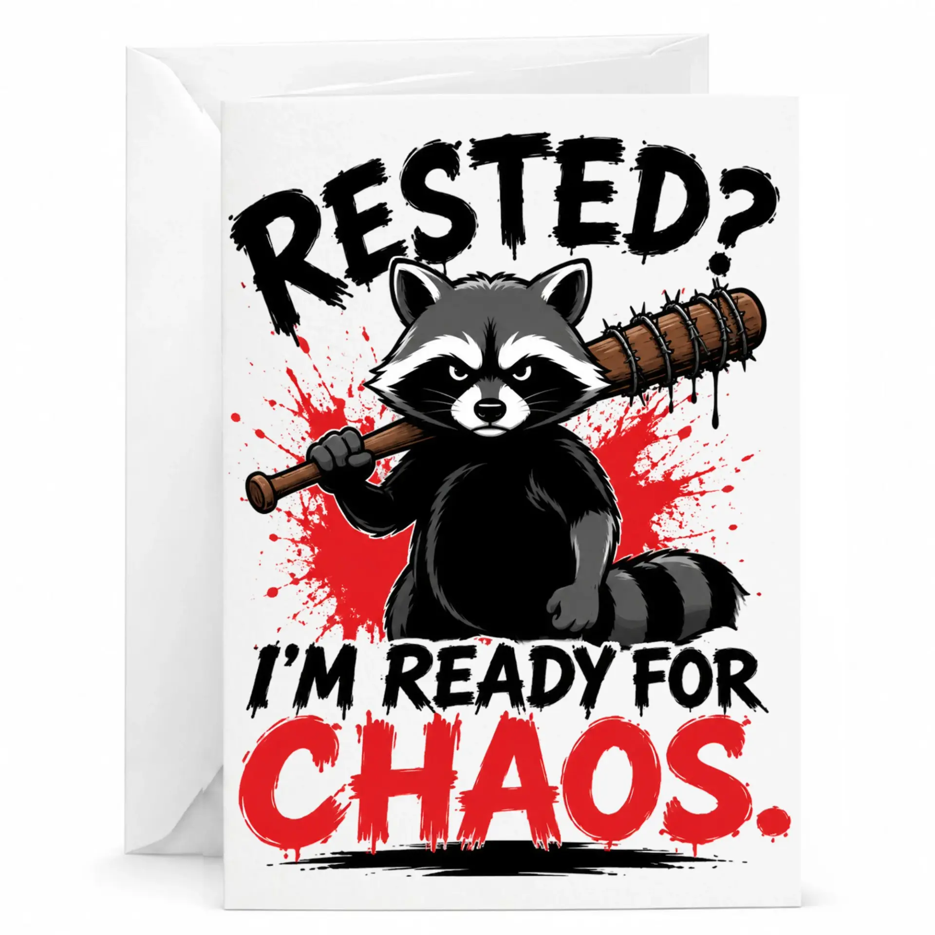 Funny Raccoon Greeting Card with Envelope for Sarcastic Pun Stationery Friends and Family