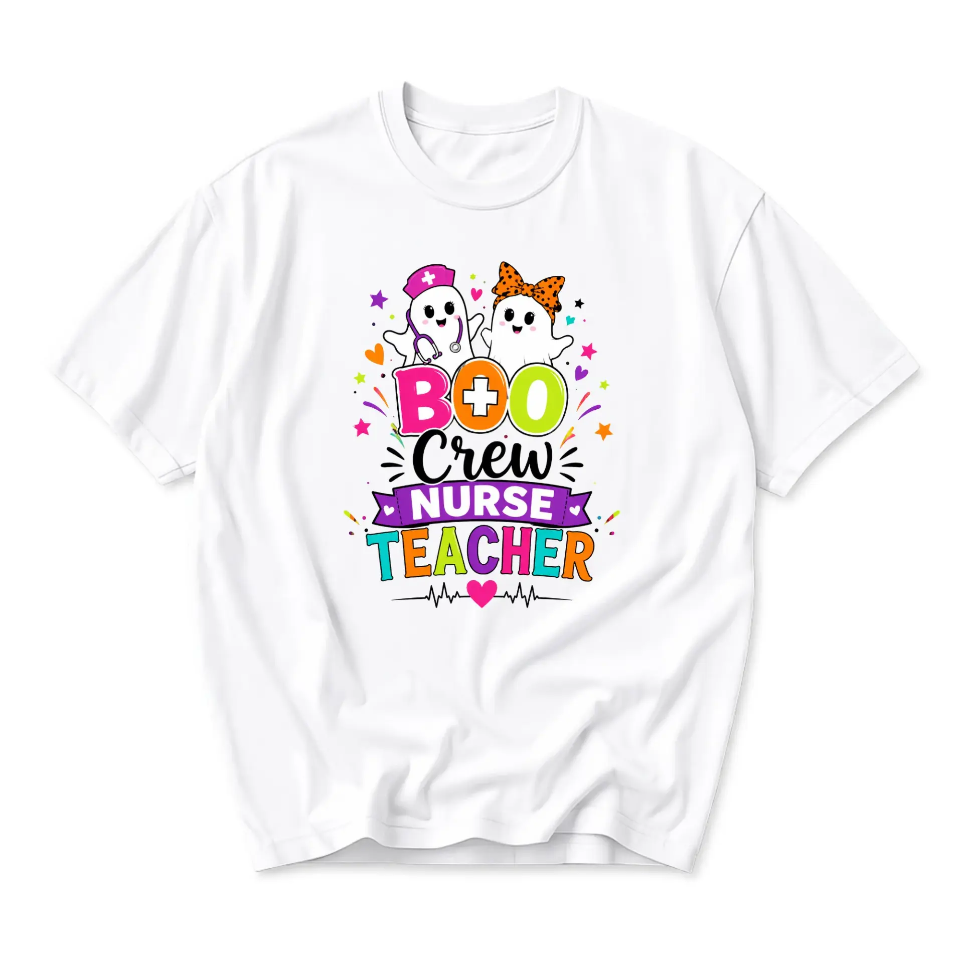 Funny Shirt Boo Crew Nurse Teacher Graphic Tee Unisex Casual Apparel for Medical Professionals and Educators White