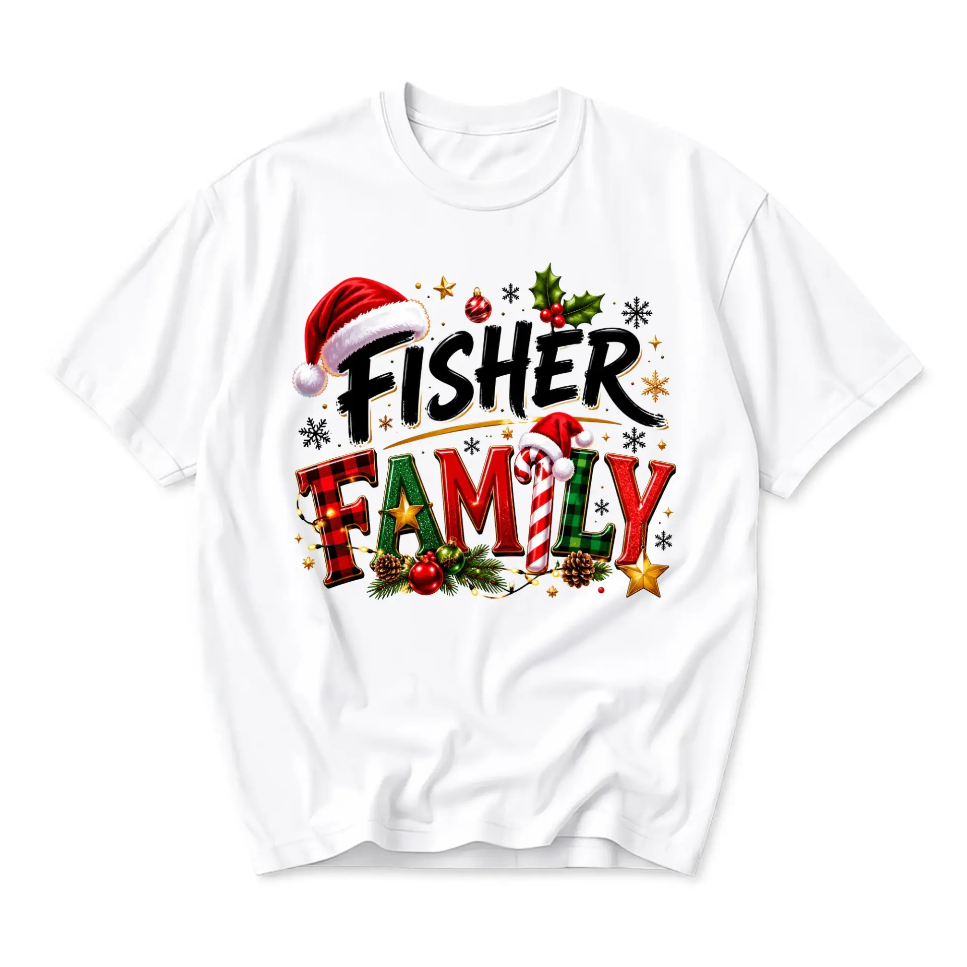 T-shirt Fisher Family Christmas Graphic Tee Holiday Season Matching Style Unisex Crew Neck Short Sleeve Cotton Top