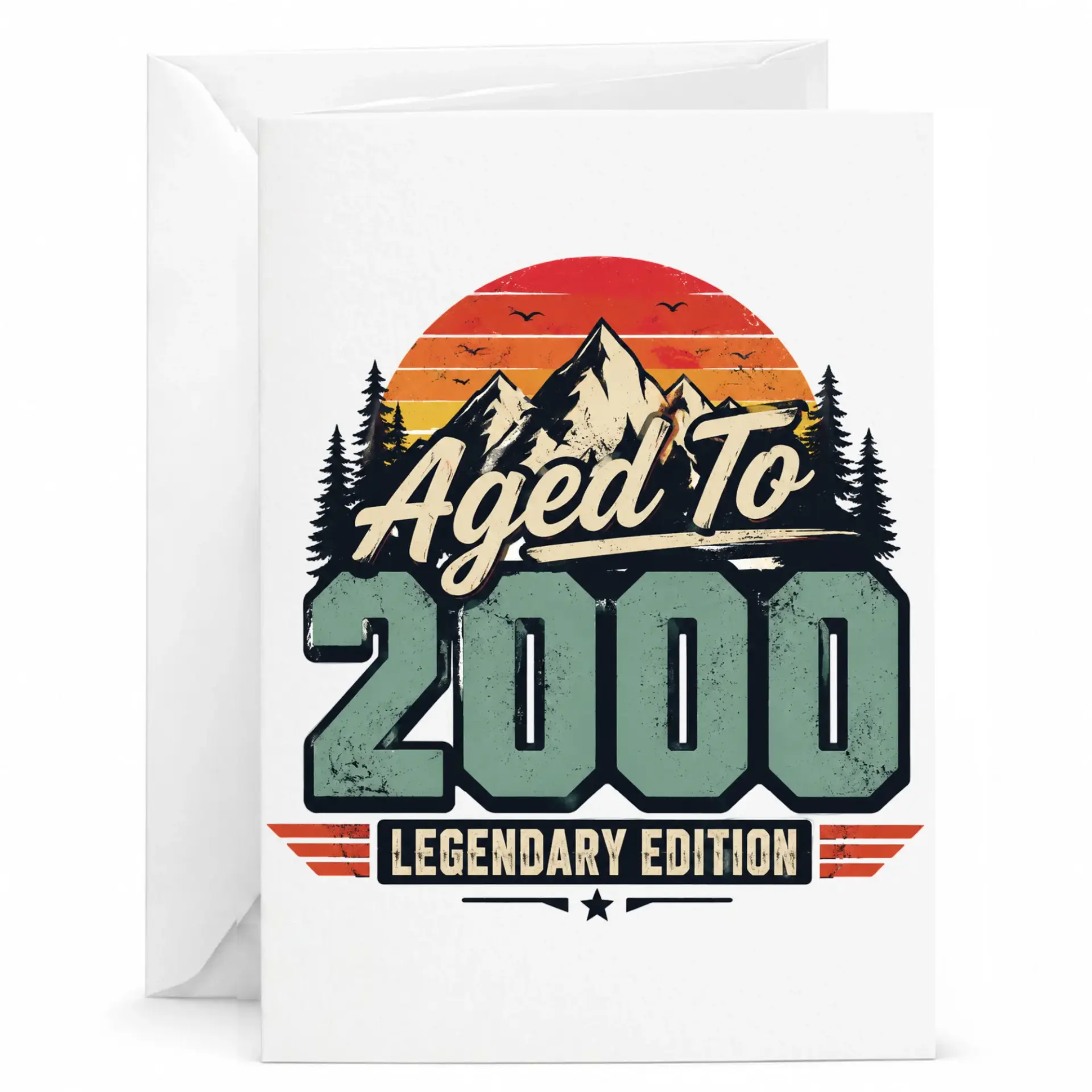 Birthday Card Aged to 2000 Legendary Edition Vintage Style Mountain Landscape Design for Milestone Celebration