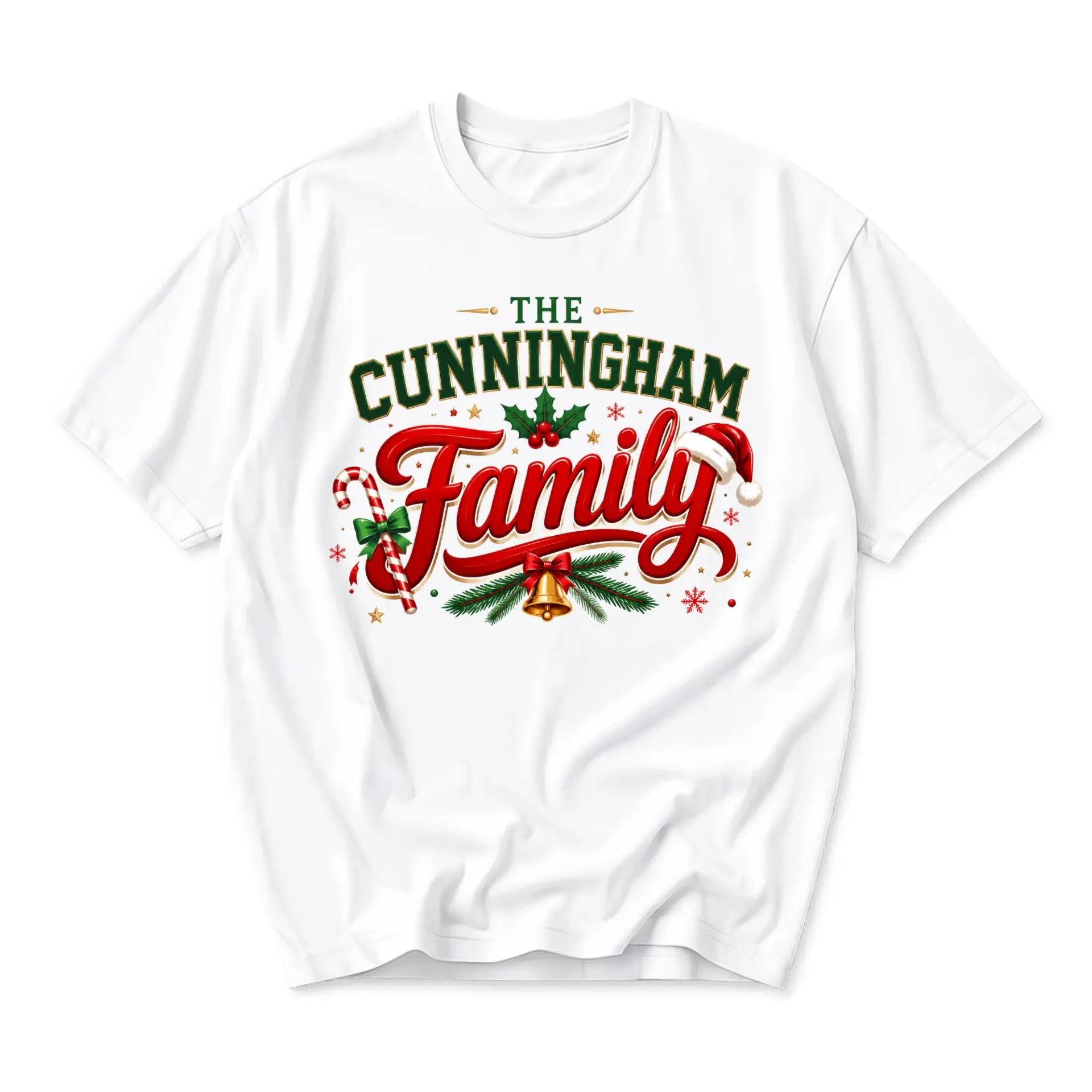 Graphic Tee the Cunningham Family Personalized Christmas Shirt Holiday Apparel Unisex Cotton Crew Neck Short Sleeve