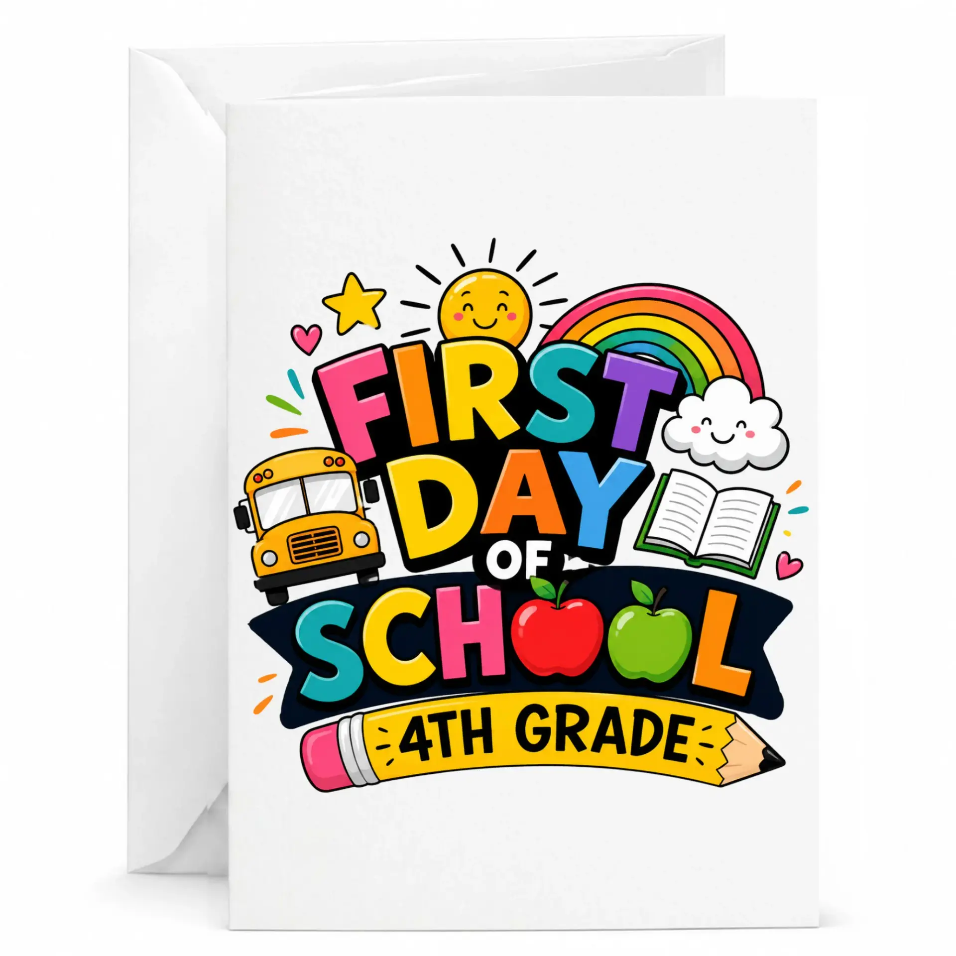 Greeting Card First Day of School 4th for Fourth Students and Teachers Stationery