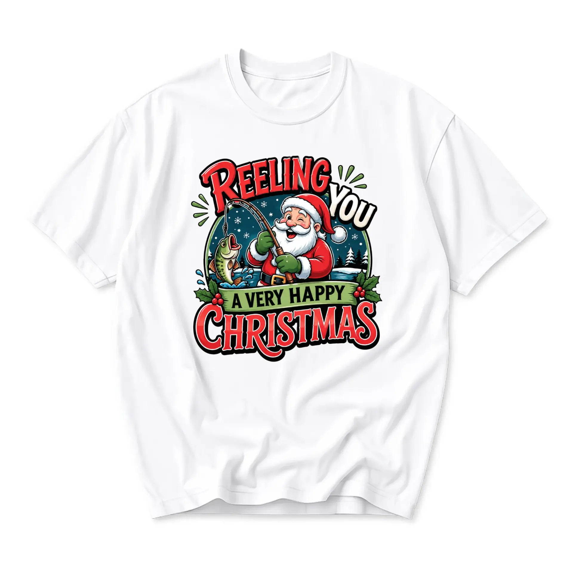 Graphic Tee Reeling You Happy Christmas Unisex Shirt Holiday Fishing Themed