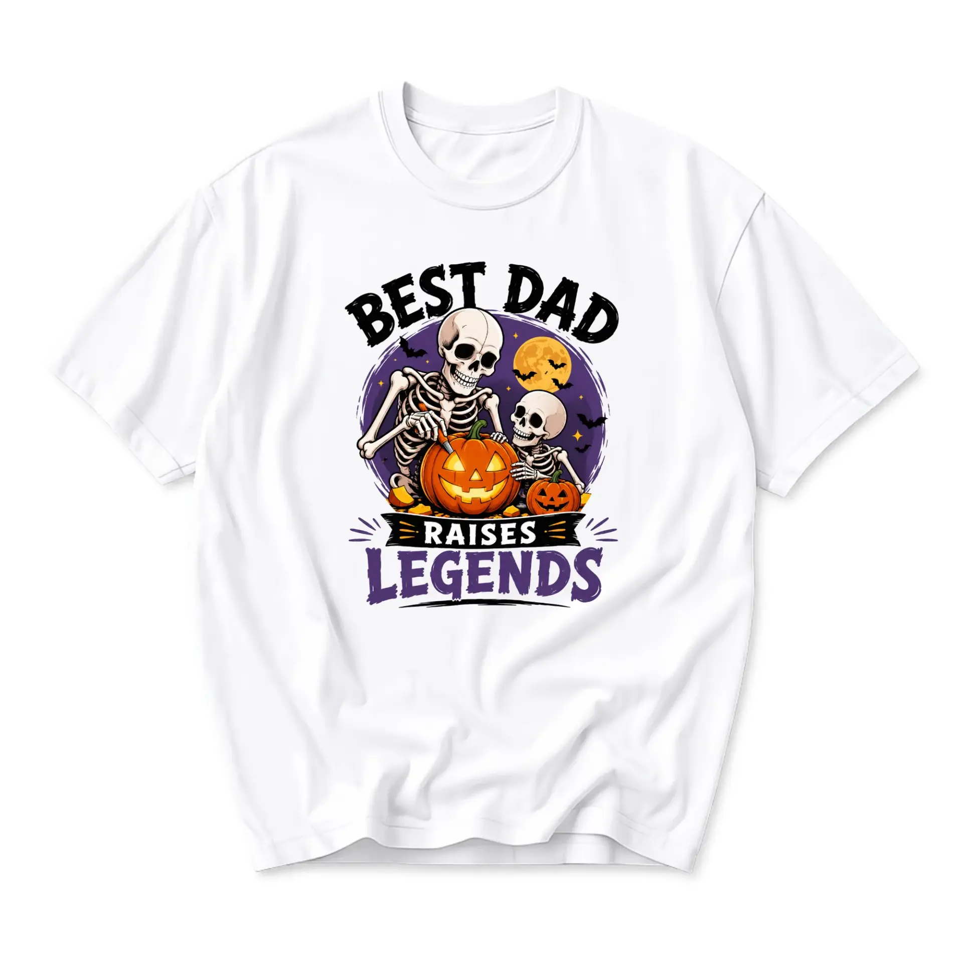 Funny Shirt Best Dad Raises Legends Halloween Skeleton Graphic Tee Unisex Cotton Crew Neck Casual Summer Short Sleeve Top