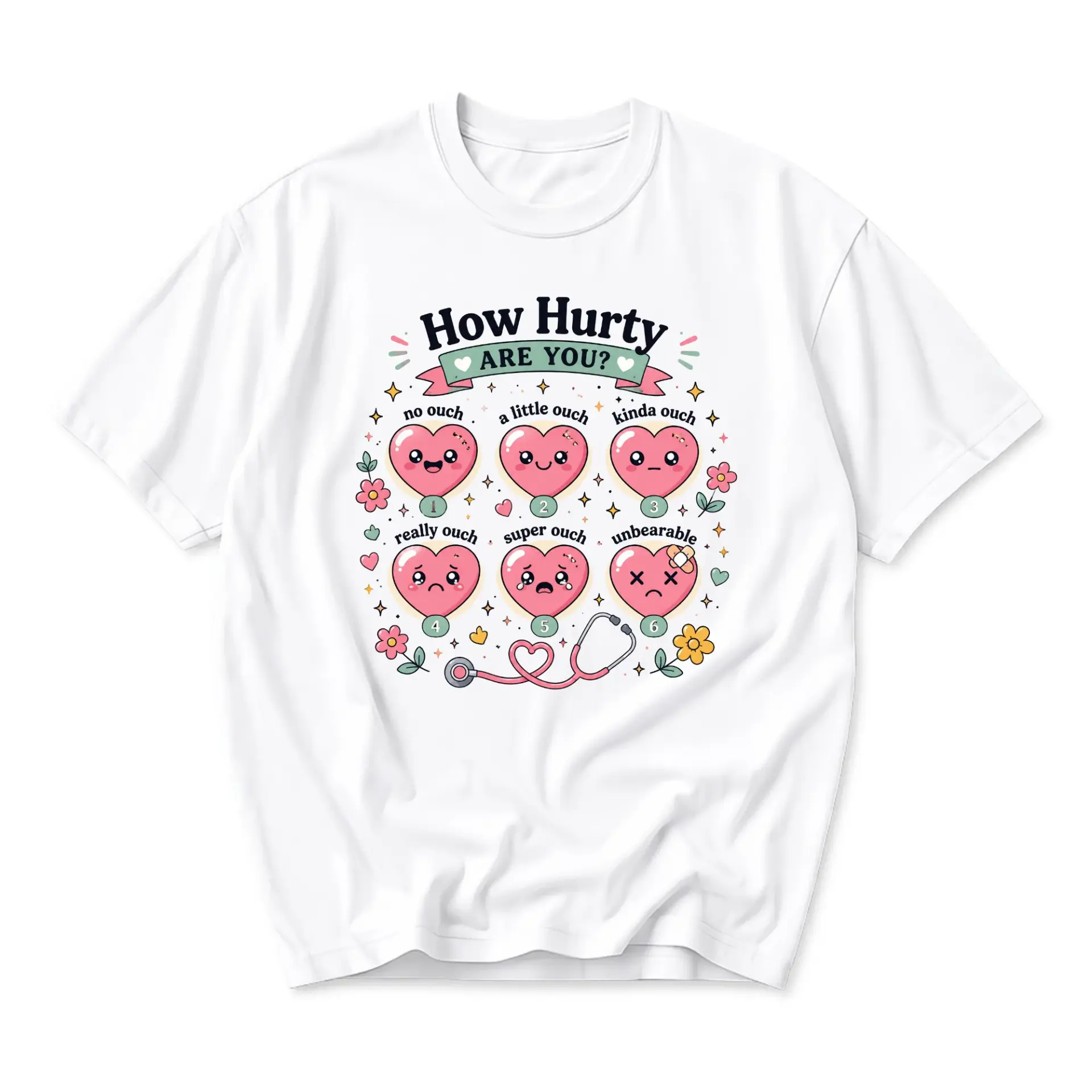 Funny Shirt How Hurty Are You Heart Pain Scale Graphic Tee Unisex Casual Crew Neck Comfortable Cotton Blend Top